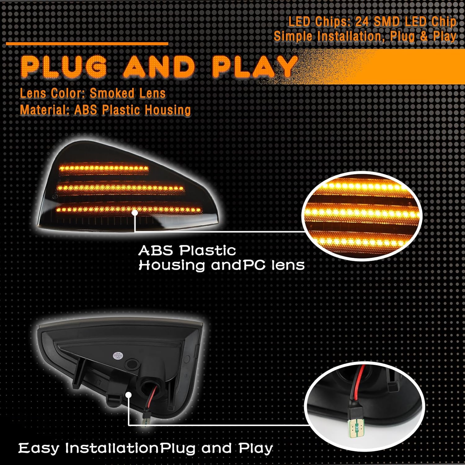 LED Front Fender LED Side Marker Lights Amber Turn Signal Lamp Kit for Dodge Charger Daytona RT SE SRT8 SXT 2006-2010,Smoked Lens Side Bumper Marker Lamps,2pcs (Yellow LIght)