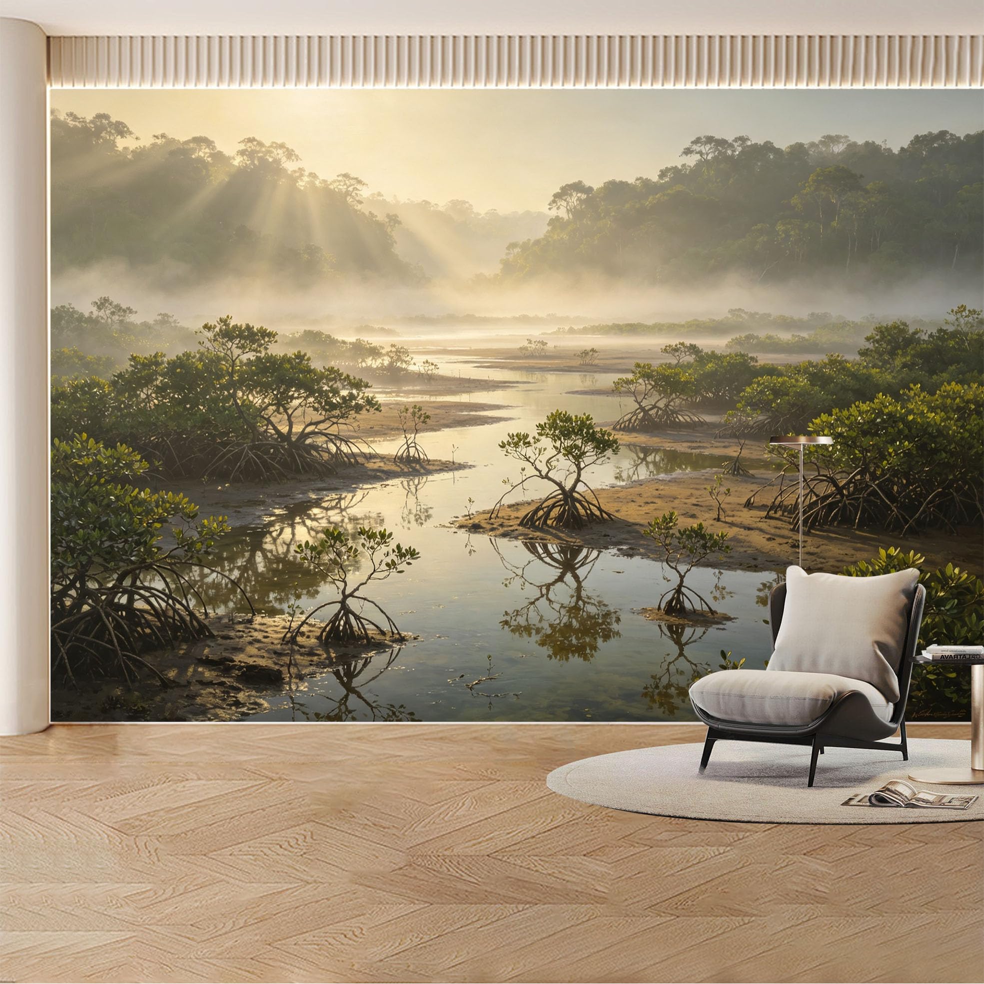 Custom Wall Mural Wallpaper Mangrove Forest Landscape Nature 3D Effect Wall Decor Misty Tropical Removable SelfAdhesive Large Photo for Living Room， Bedroom， Office