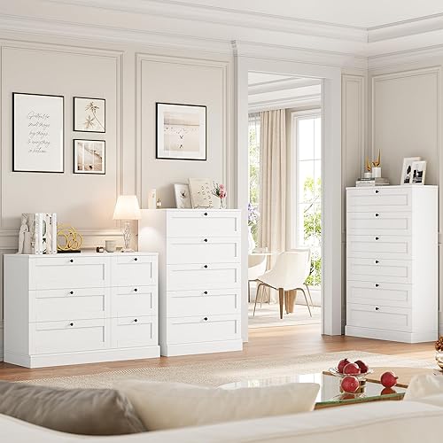 Miniatura 5 de HOSTACK Cómoda de 5 cajones, cómoda blanca para dormitorio, cómoda de madera con asas de metal, cómoda moderna para dormitorio, armario, sala de