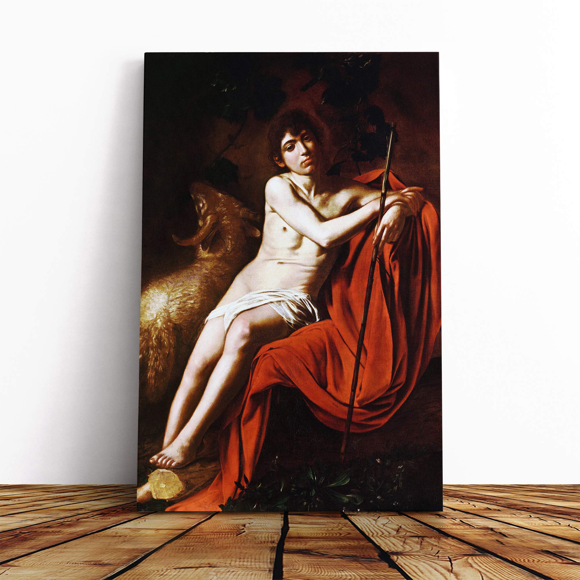 Michelangelo Caravaggio John The Baptist Canvas Print | Gallery Wrapped 30mm Frame Wall Art | 24x16 inches | Ready to Hang | Modern Picture | Living Room Bedroom Lounge Office
