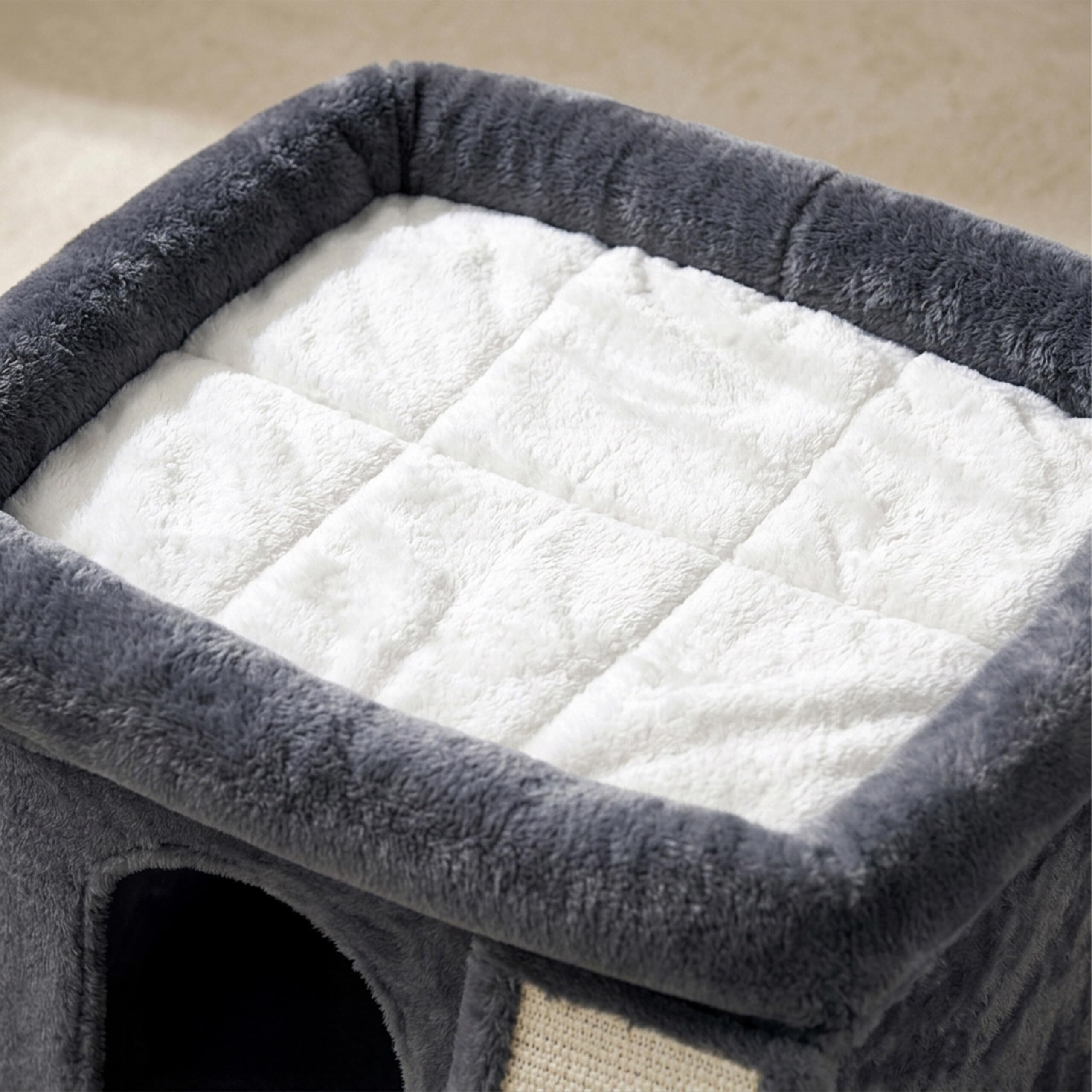 Relaxdays Arbre à Chat avec Niche, griffoir et Plate-Forme, Gris foncé | niche moelleuse pour chat, H x l x P : 38,5 x 54 x 45 cm, sisal