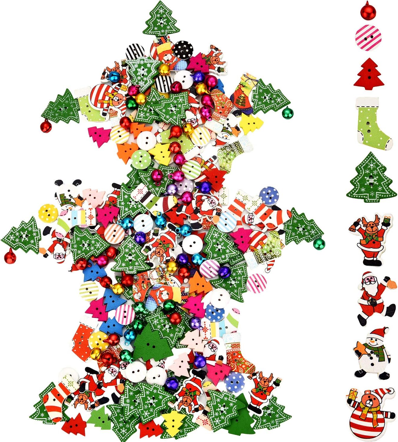 150 Pieces Christmas Button Craft Mix Sewing Button and 50 Pieces Colorful Small Bells for