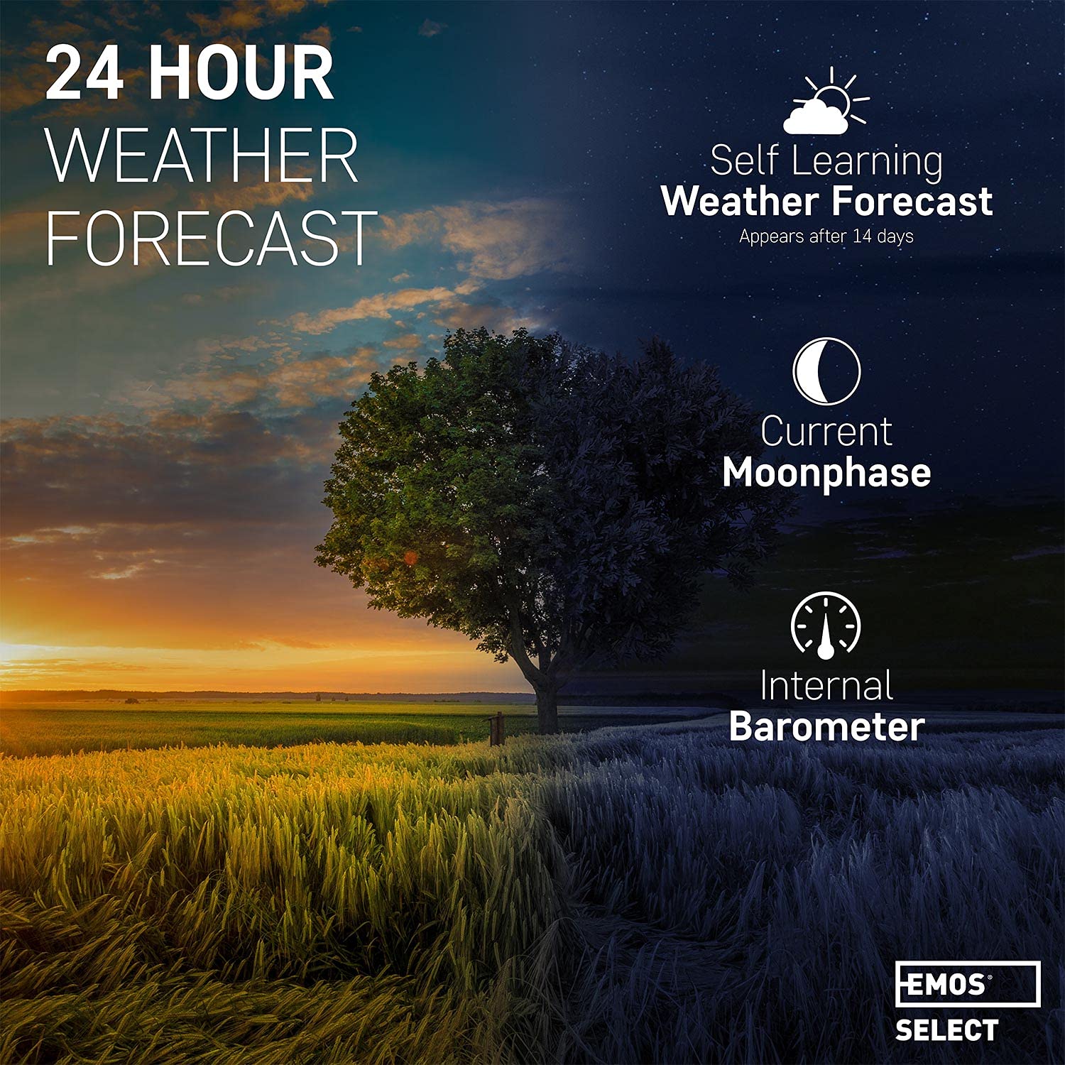 Emos Select Stazione Meteo Wireless con Display a Colori Touchscreen, Sensore Esterno, Segnale Radio, Orologio Radio – Temperature Interna ed Esterna, Barometro, Previsioni Meteo