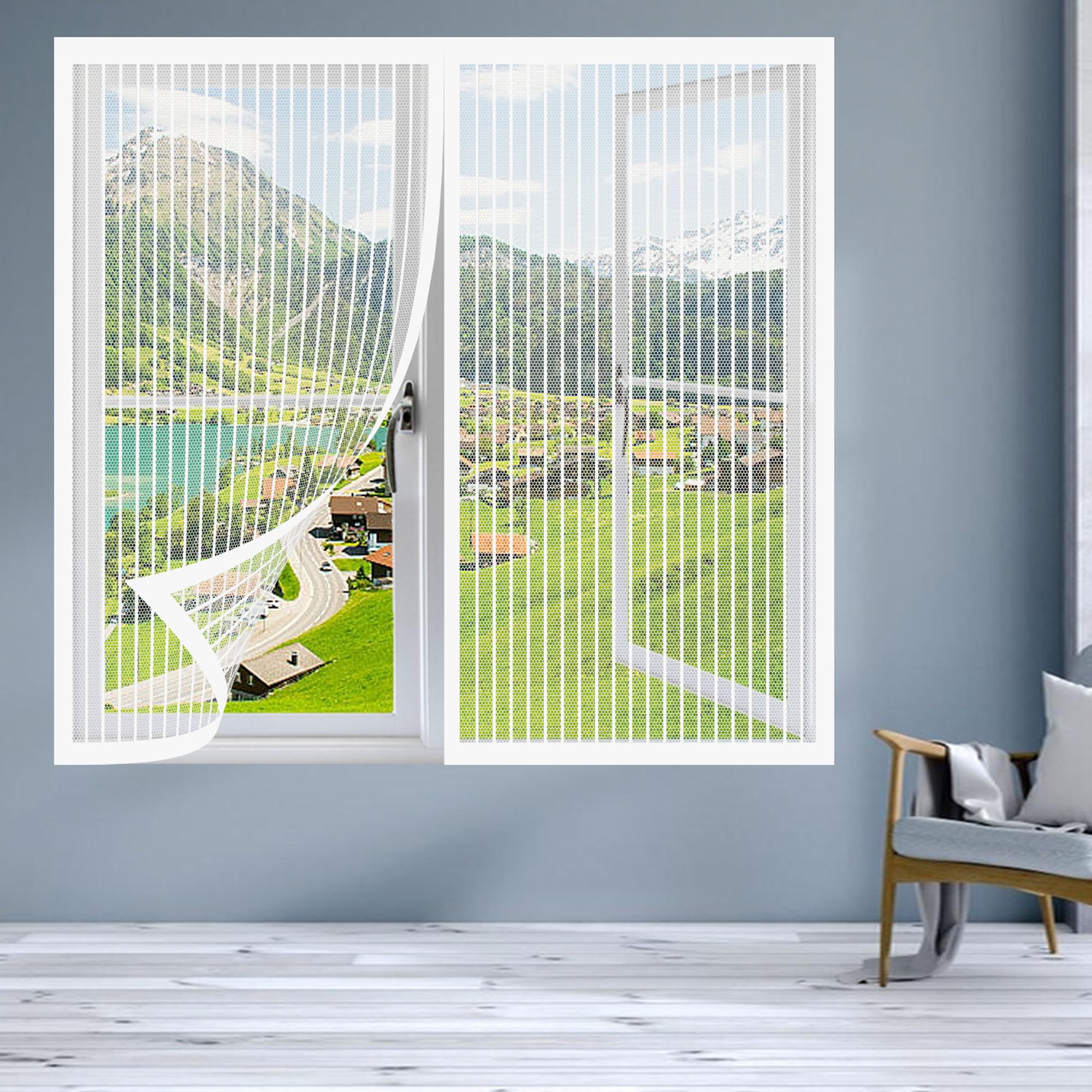 Doguo White Magnetic Fly Screen Window Adjustable 145 X 135 Cm Selfadhesive Tape Diy Fly Screen For Windows Custom Size For Living Room Bedroom Offfice,