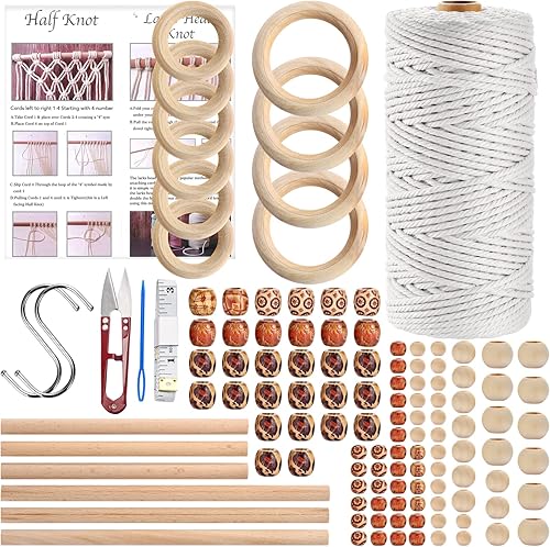 Hdviai Kit de macramé de 121 piezas, suministros de macramé de 0.118 in x 109 yardas, para adultos principiantes, con accesorios como 100 cuentas y