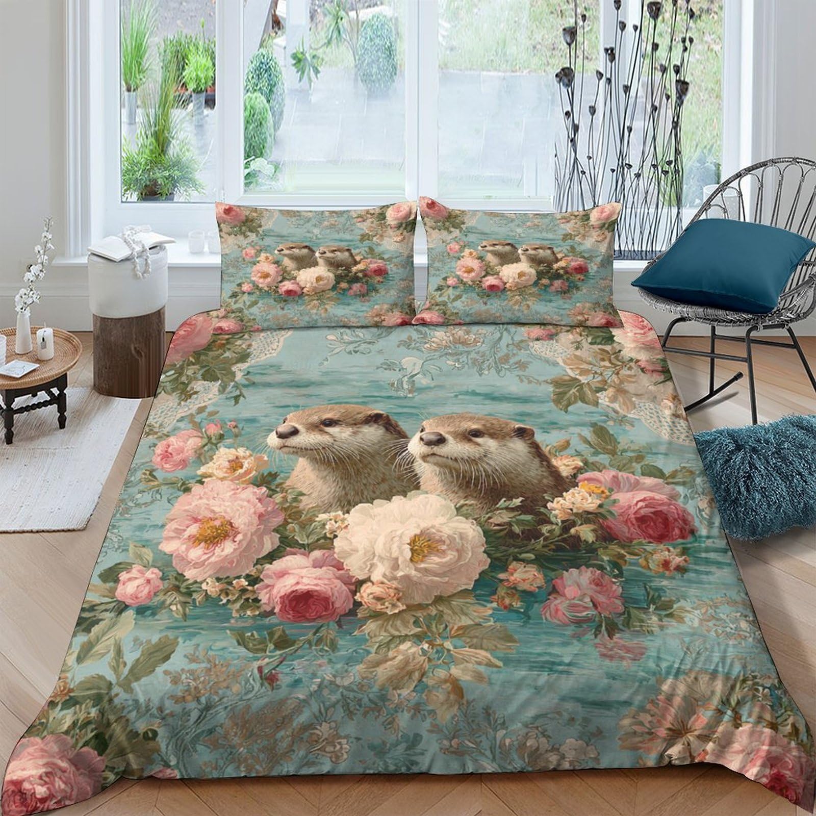 Ctjqhvkz Style-8 3D Printed Hedgehog Floral Fitted Sheet Microfiber Soft Breathable Rose Meadow Mattress Cover For Bedroom Guest Room Decor Single（135X200cm）