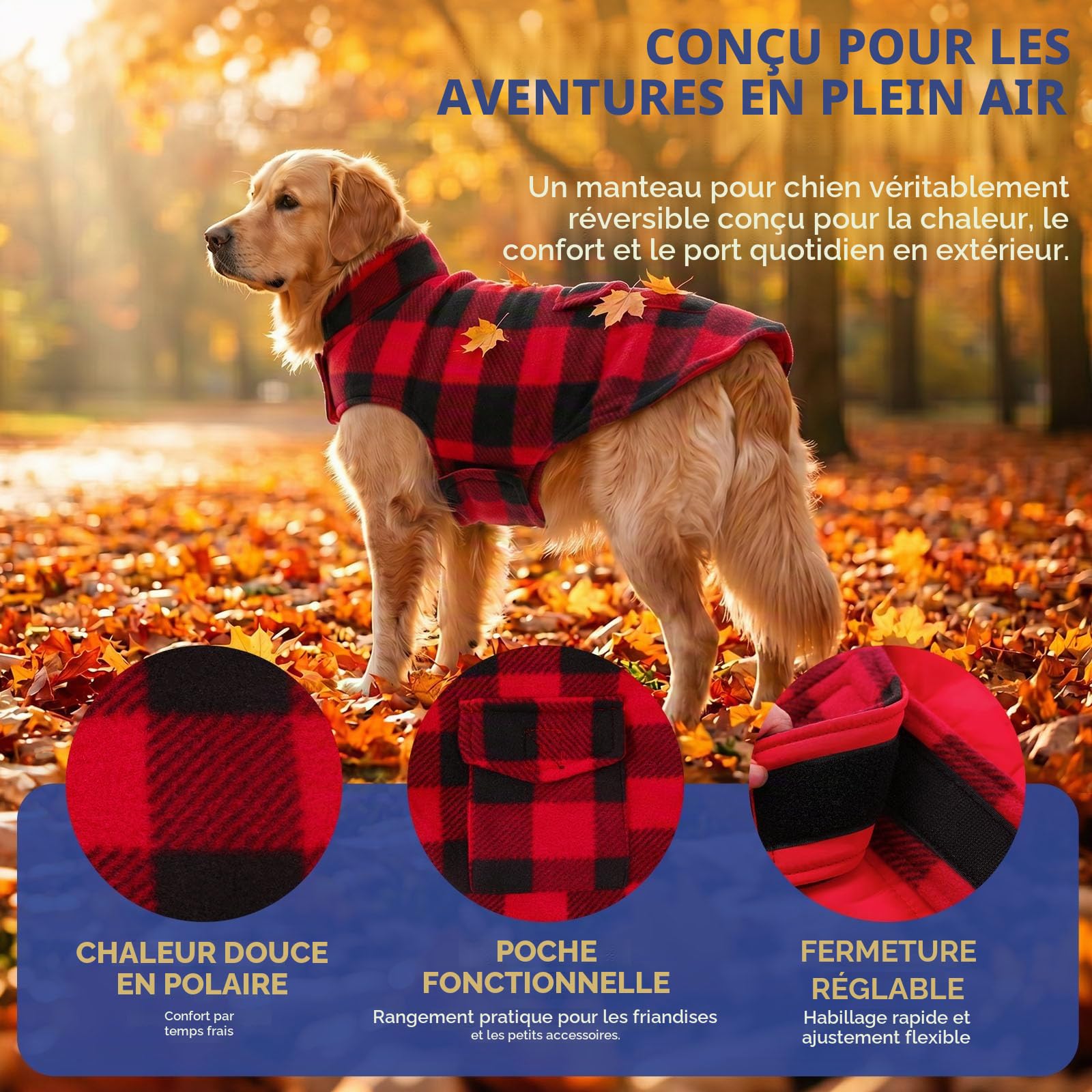 ASENKU Manteau d'hiver pour Chien Imperméable Coupe-Vent Veste Chaude Doublé en Polaire pour Chiot Gilet Vêtement Manteau Chien Hiver pour Petits Moyens Grands Chiens pour Teckel Bouledogue Francais
