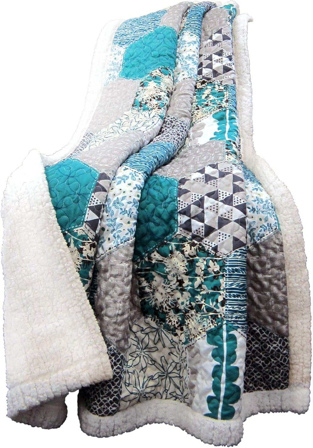 60% Off Discount Lush Decor, Turquoise Briley Reversible Throw-Colorful Hexagon Patchwork Pattern Blanket-60 x 50, 60X50
