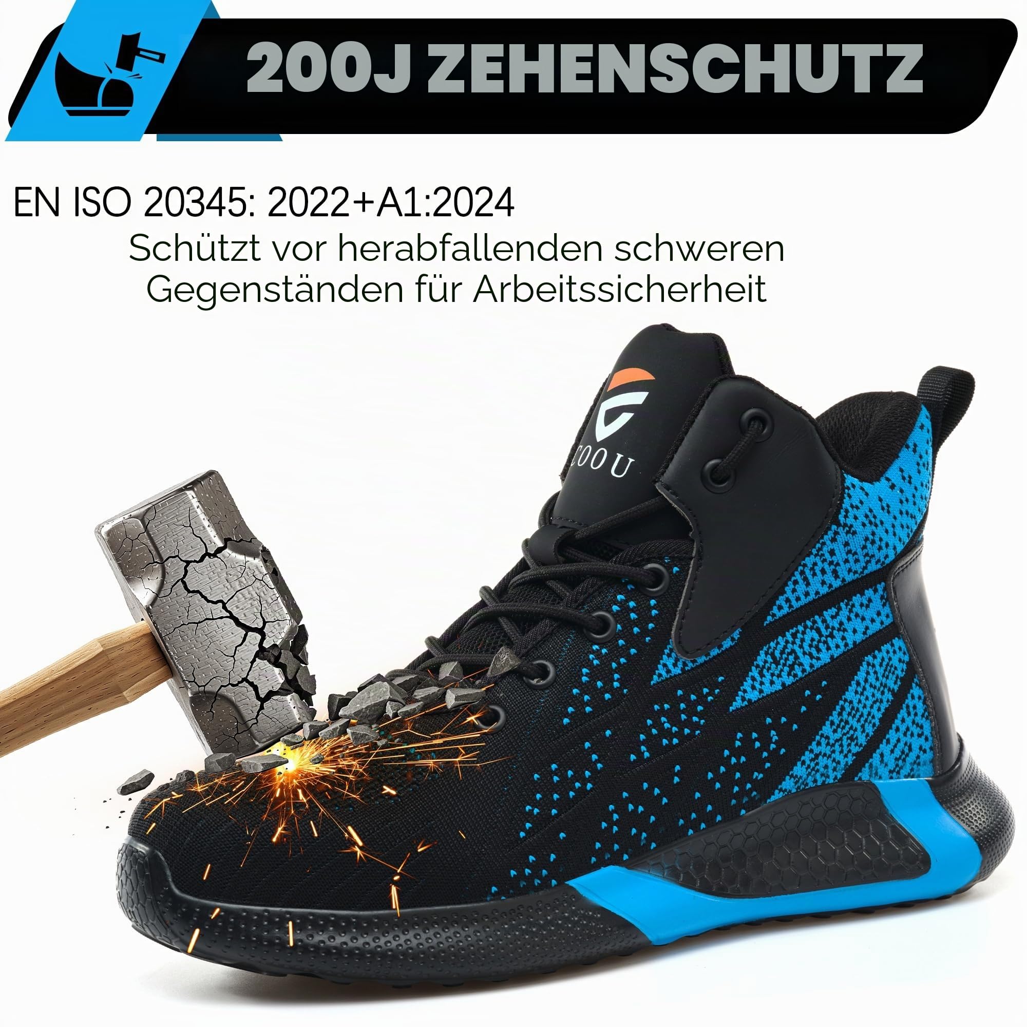 Sicherheitsstiefel Leicht Herren Damen Arbeitsschuhe Hoch Stahlkappe Atmungsaktiv Sicherheitsschuhe rutschfest Stahlkappenschuhe 35-48 EU