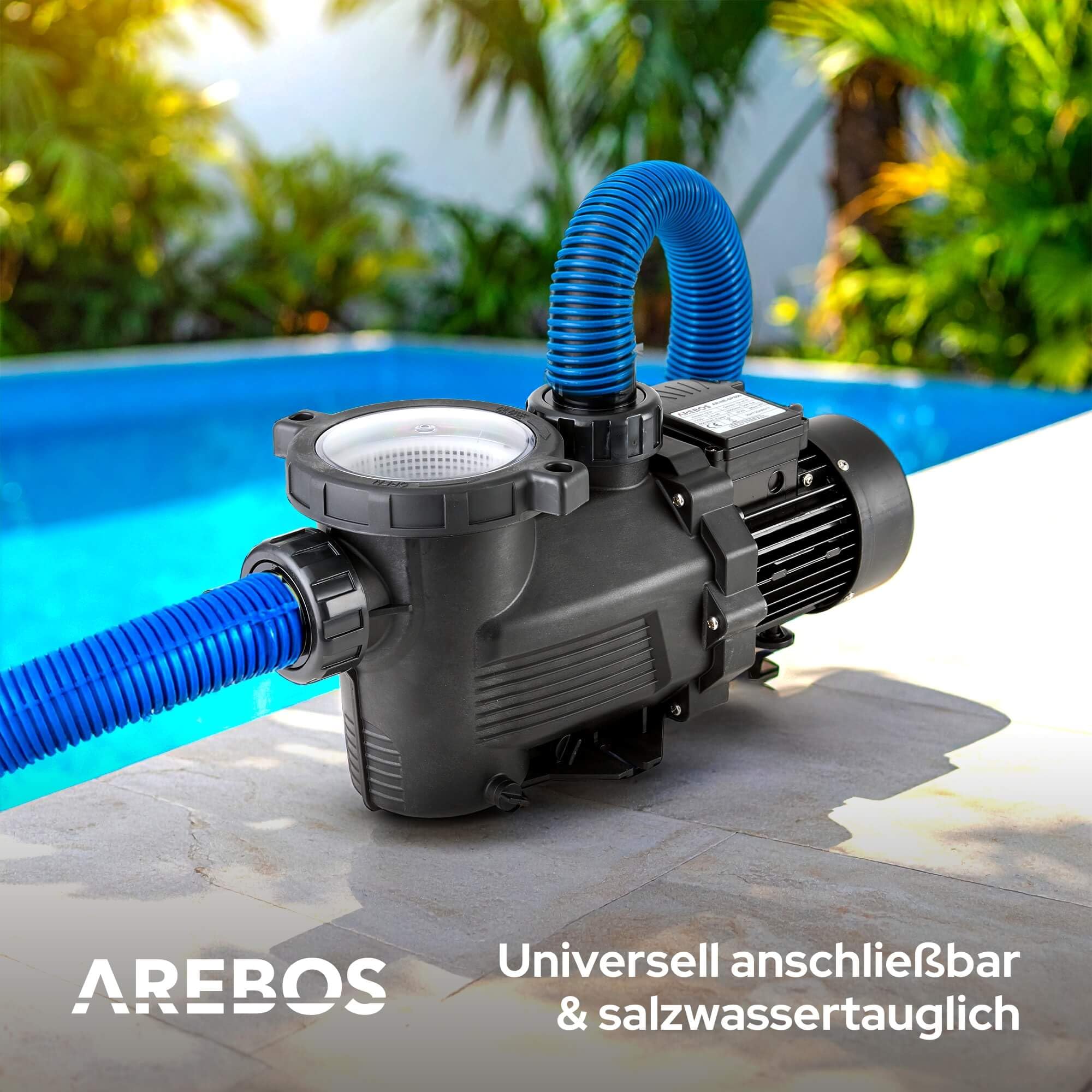 Arebos Schwimmbadpumpe 800W | Filterpumpe mit Vorfilter & 19000 l/h | Poolpumpe für Sandfilteranlage & Filtersystem | leistungsstark & energieeffizient | für Pool Garten & Swimmingpool