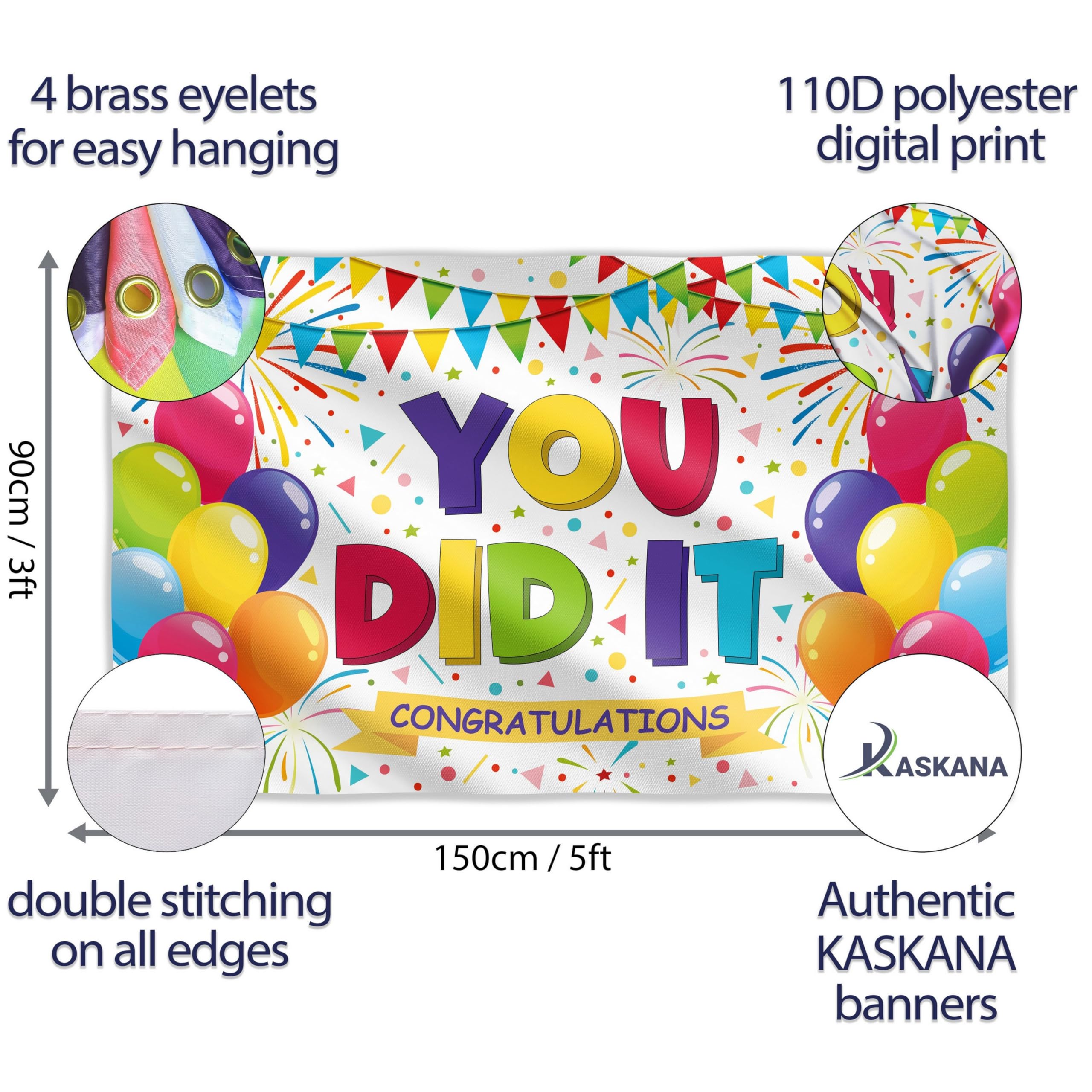 Congratulations Banner - Graduation Decorations 5x3ft - You Did It Banner - We are so Proud of You - Well Done (White) - Image 2