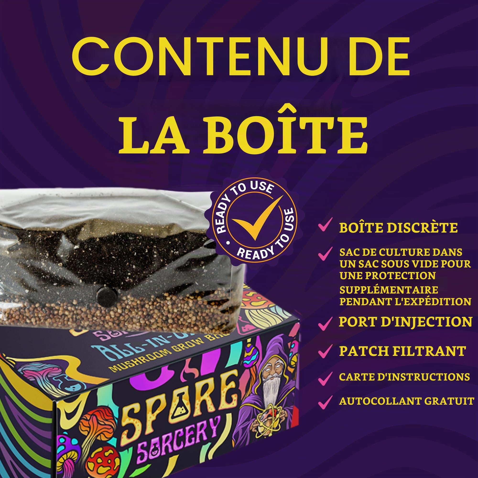SPORE SORCERY Kit de culture de champignons | Kit de culture de champignons tout-en-un de 0,9 kg avec nutriments exclusifs | Pousse comme par magie | Kit de fournitures de mycologie avec port