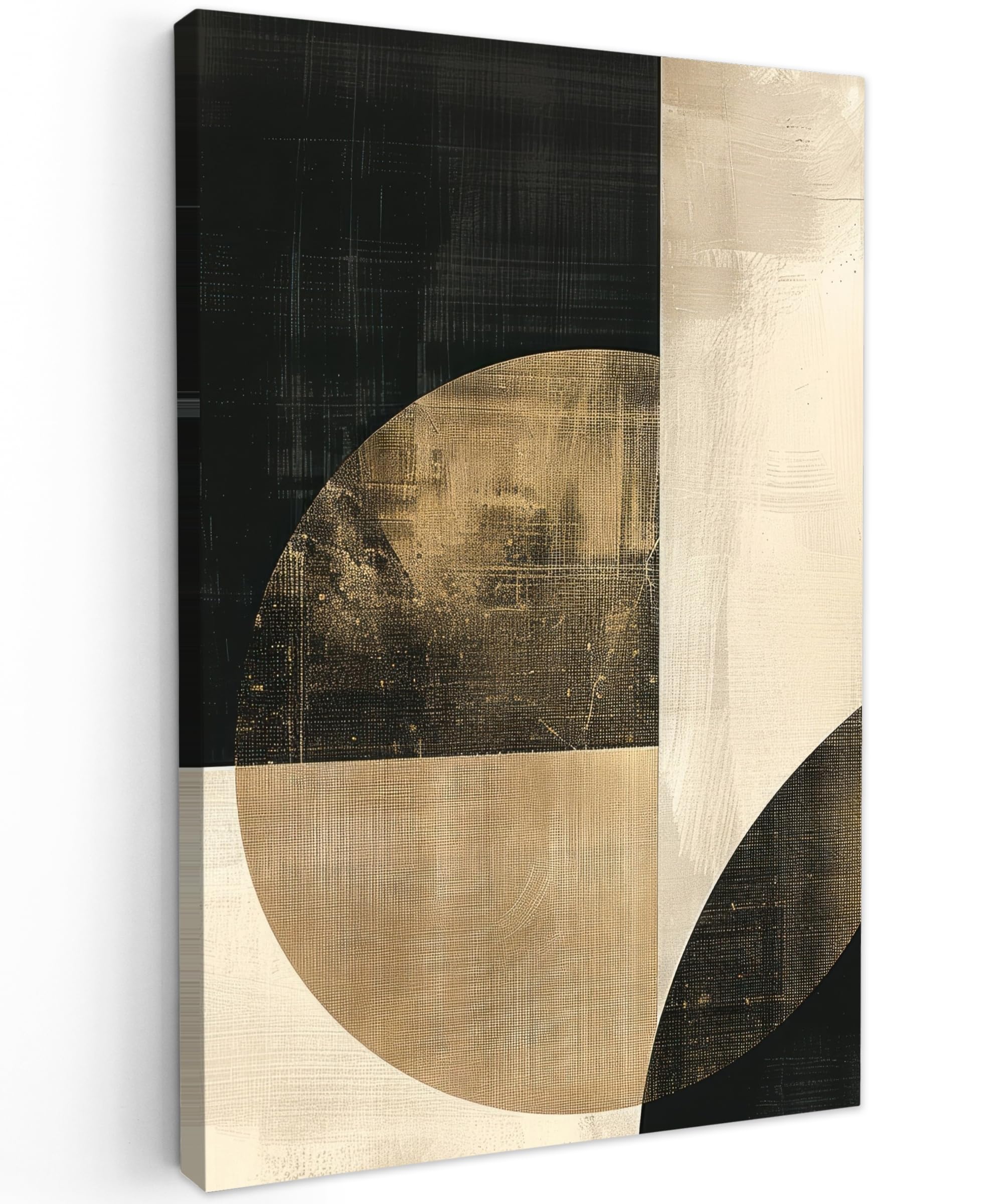 MuchoWow© Canvas Wall Art 31"x47" / 80x120 cm Home Decor Paintings for Living Room Decorations Gifts Hallway Abstract - Circles - Black - Gold