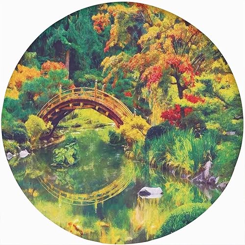 Mantel redondo decorativo ajustable con borde elástico de poliéster, imagen de hadas de un mantel de comedor con estampado japonés, se adapta a mesa