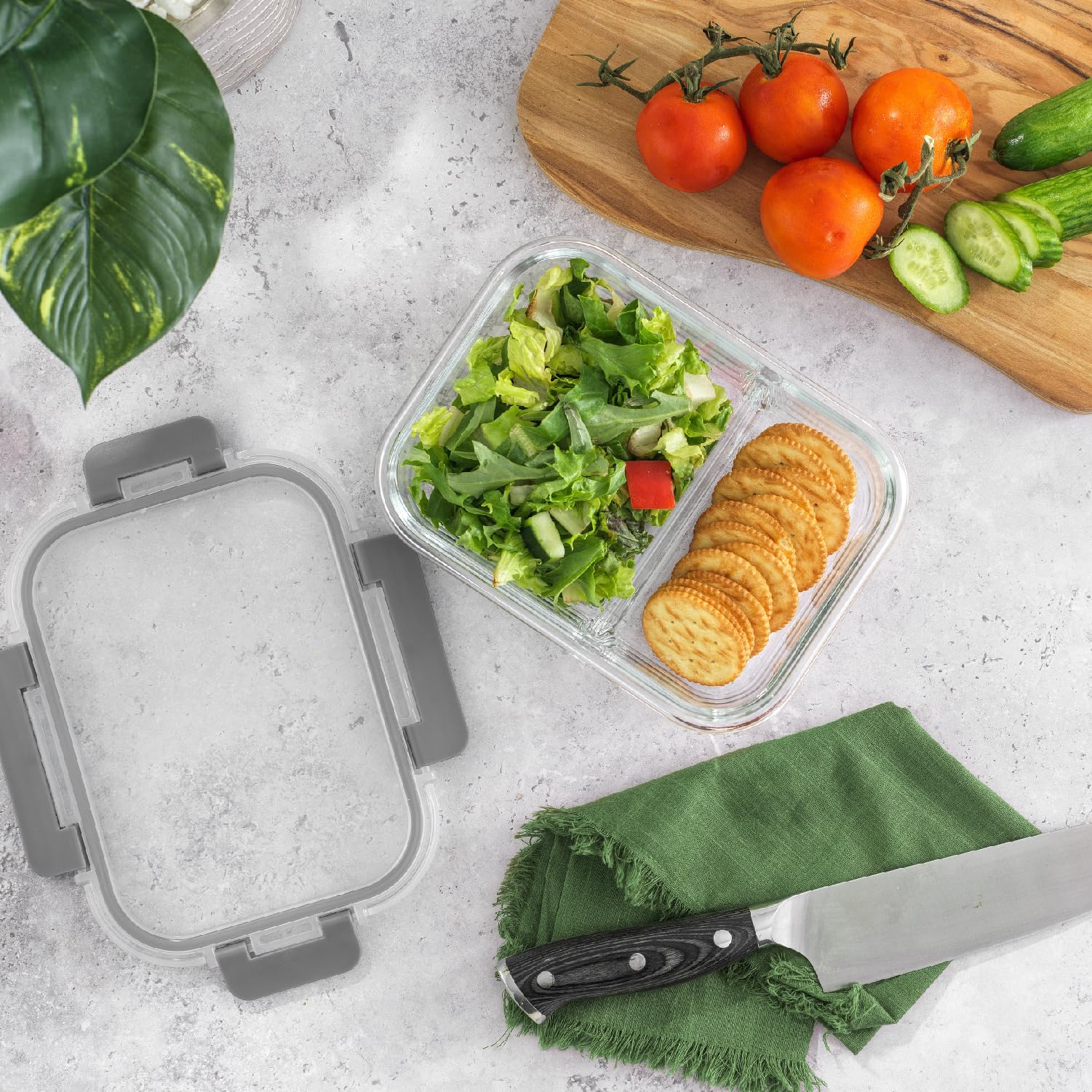 JoyJolt Recipientes divididos de almacenamiento de alimentos con tapas herméticas. Paquete de 5 recipientes de vidrio para preparación de comidas, juego de 2 compartimentos, caja bento de vidrio.
