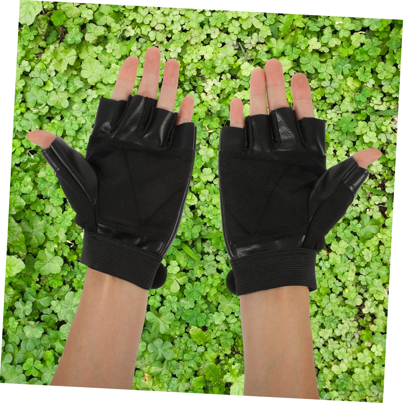 Abaodam Guanti mezzo dita che assorbono lo shock per la forma fisica impugnature bicicletta ciclismo fitness guanti da allenamento antiscivolo guanti sportivi guanti bici pelle Nero