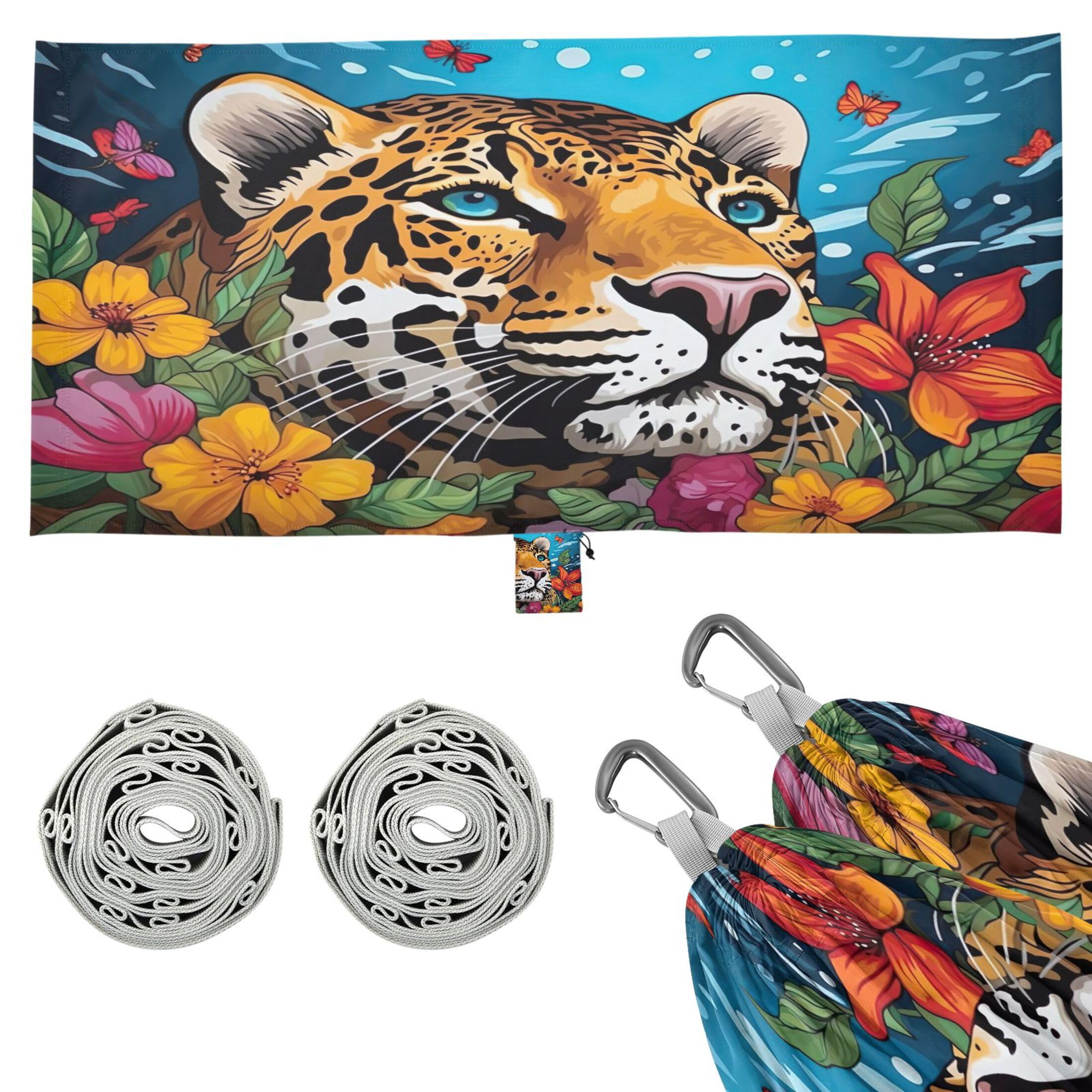 Takiito Leopard Hammock 330 lb Capacity Travel Camping Hammock with Tree Straps, Portable Lightweight for Outdoor Beach Backpacking Backyard Patio