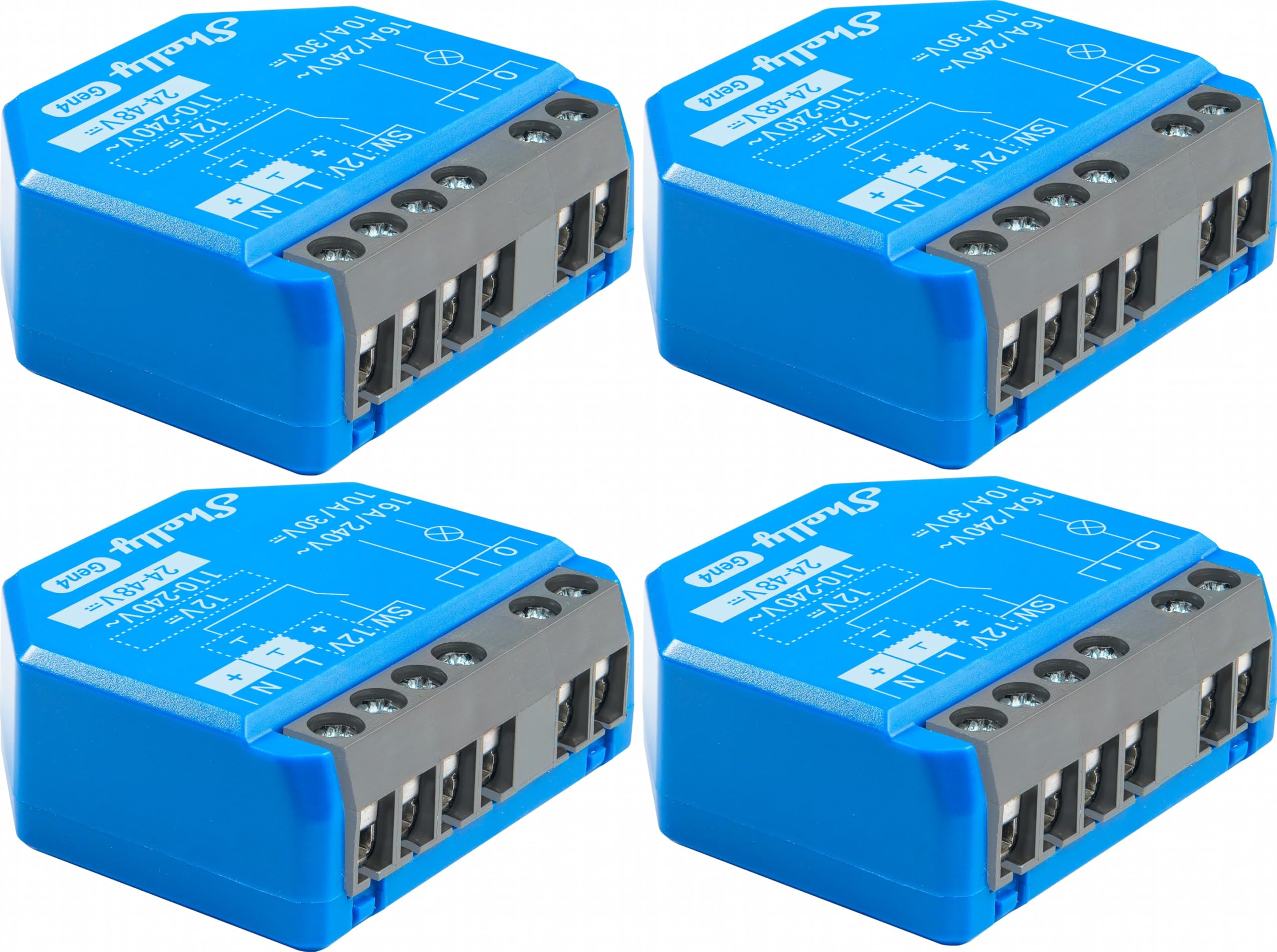 SHELLY Relais 1 Gen4, 16 A, WLAN, Bluetooth, blau, 4 Stück