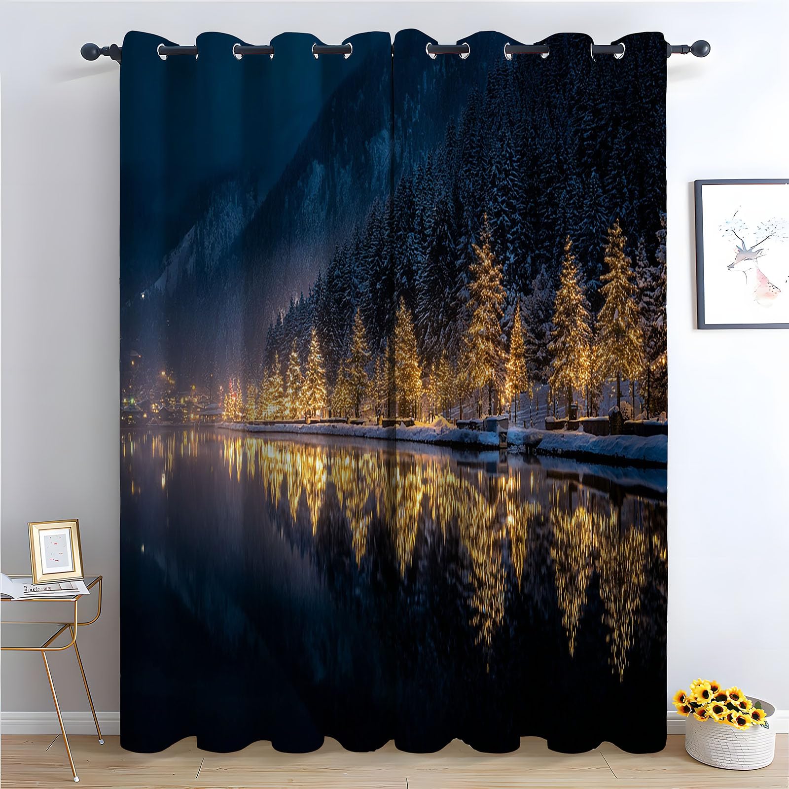 WQBQKKX Plant Curtain Blackout, Spring Botanical Curtains Ink Painting Thermal Insulated Blackout Curtains Botanical Print Pattern Window Drapes for Living Room-52 W x 108" L (Pack of 2)