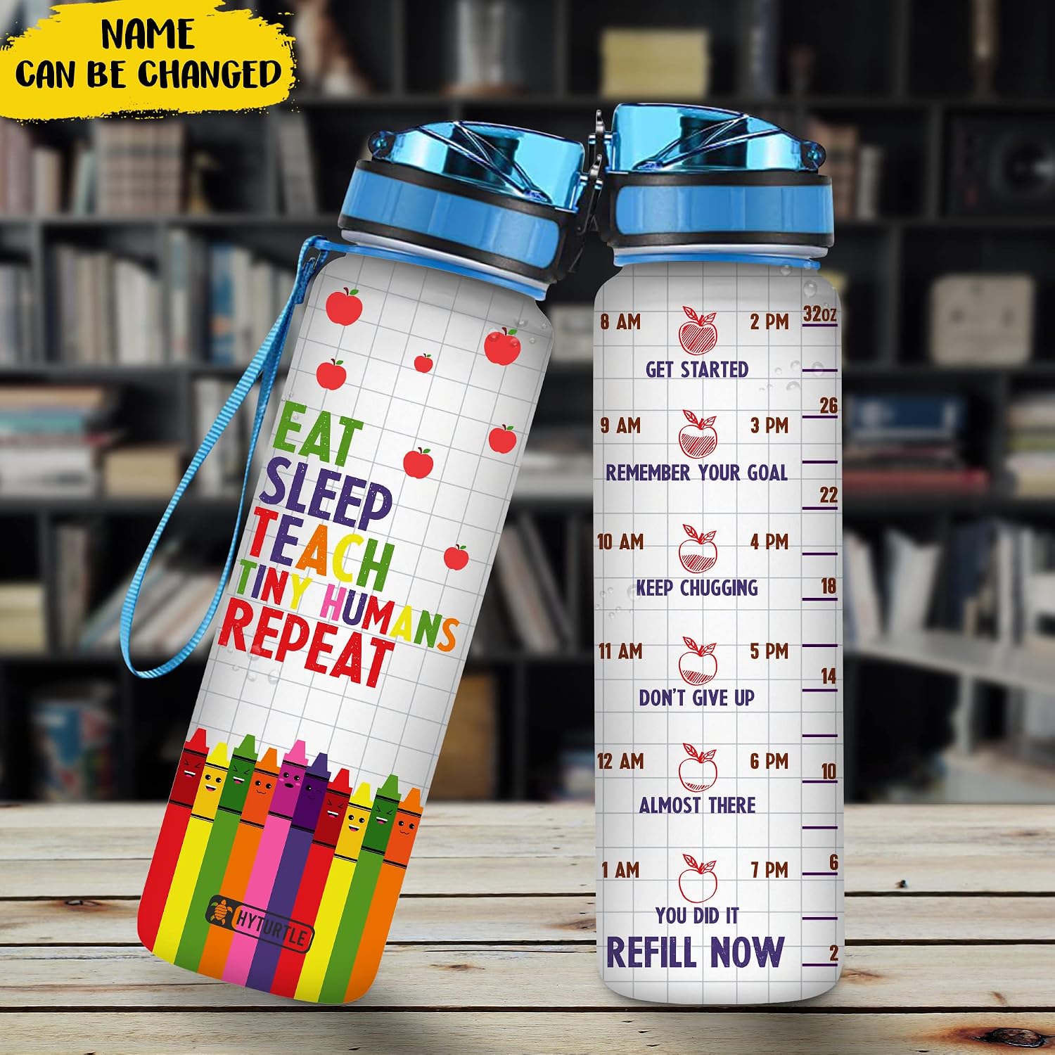 Hyturtle Eat Sleep Teach Tiny Humans Repeat 32Oz Liter Motivational Water Bottle, With Time Marker Gifts For Kindergarten Teachers, Women On Birthday, Teacher Day, Back To School