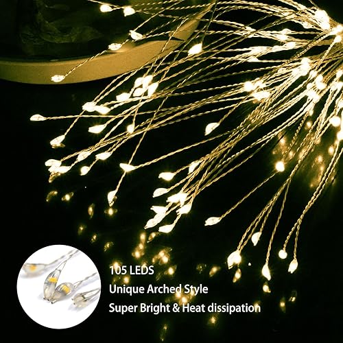 Miniatura 5 de Luces solares de fuegos artificiales de hadas para decoración de patio exterior, paquete de 4 120 luces LED solares de fuegos artificiales