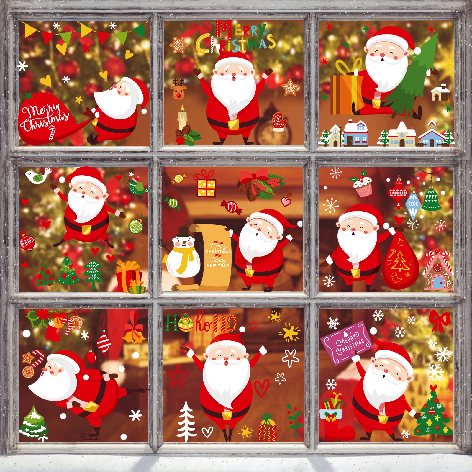 Hianjoo 248 Pièces Décoration Noël Sticker [9 Feuilles], Santa Flocons De Neige Autocollants De Fenêtre DIY Decoration Muraux Pour Noel