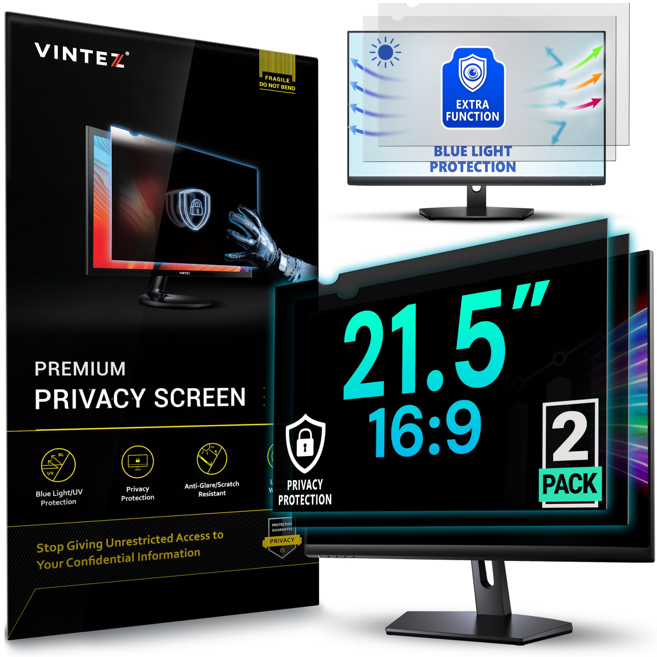 VINTEZ 2 Pellicole Opache Antiriflesso per Schermo da 54,5 cm Widescreen 16:9, Antigraffio, Protezione Privacy Dati