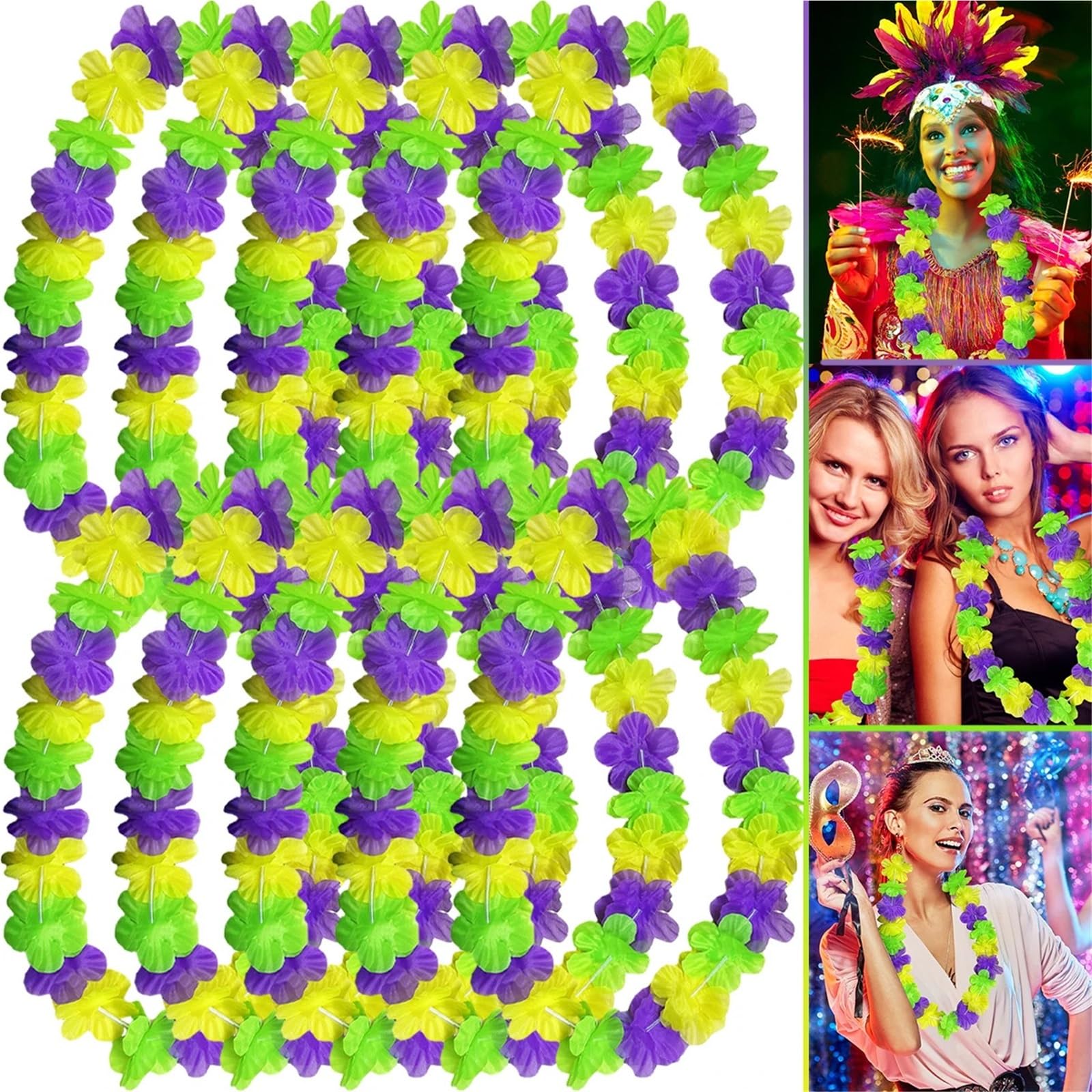 Hawajskie kwiatowe girlandy, Mardi Gras Leis Wielokolorowe tropikalne naszyjniki kwiatowe Girlandy 10/20 szt. Mężczyźni Kobiety Parada(20pcs)