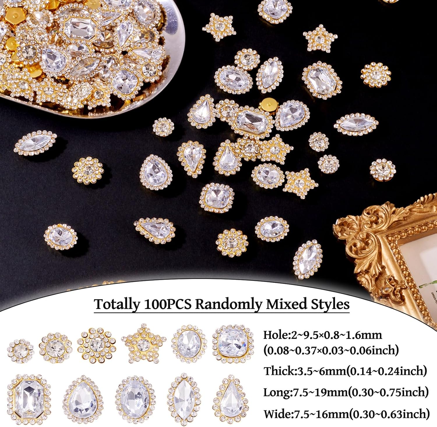 Craftdady 100個 ミックスシェイプ ソーイング ラインストーン ティアドロップ ラウンド スター ソーイング クリスタル