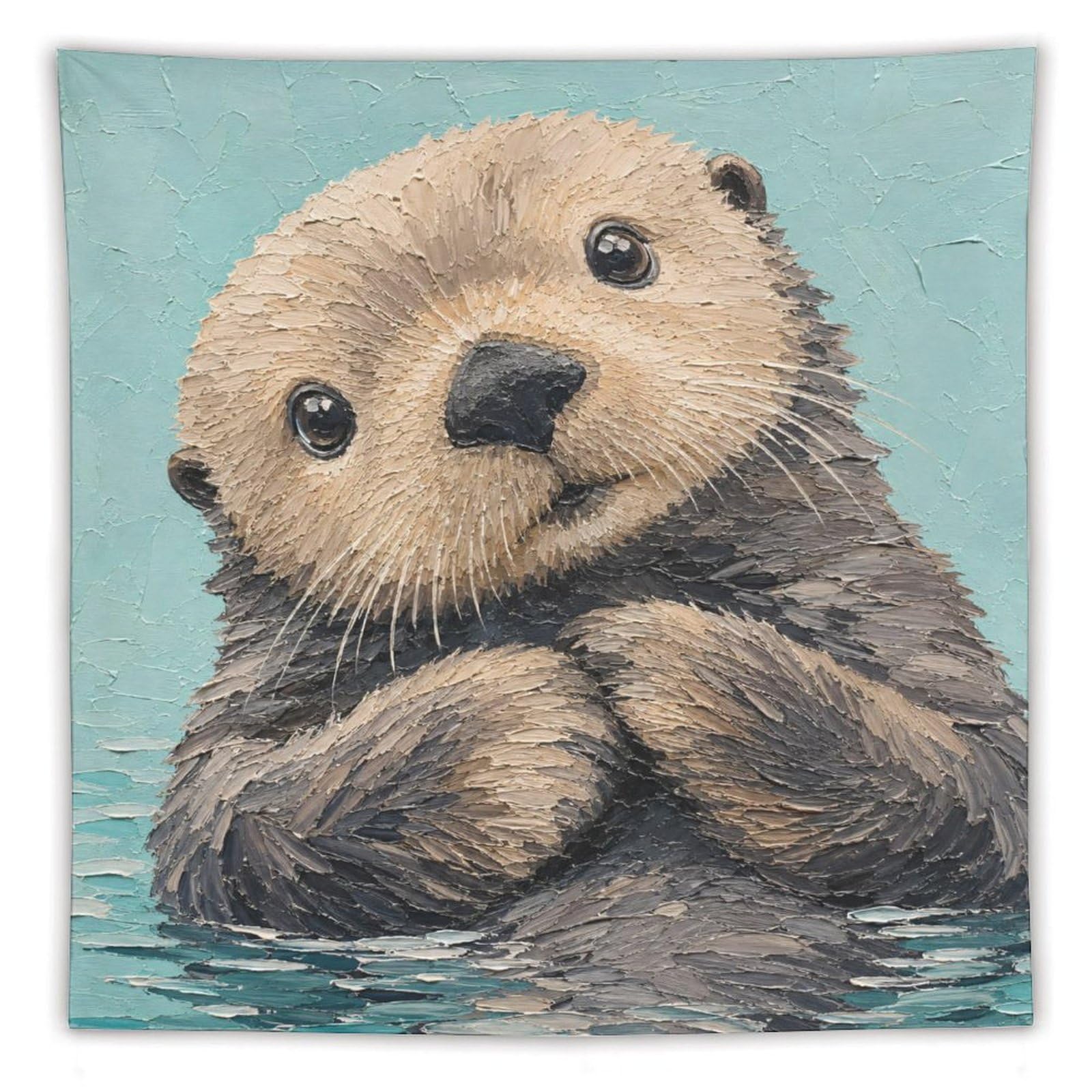 W7C8U2X3 Cute Otter Portrait Wall Tapestry, Watercolor Style, Entryway