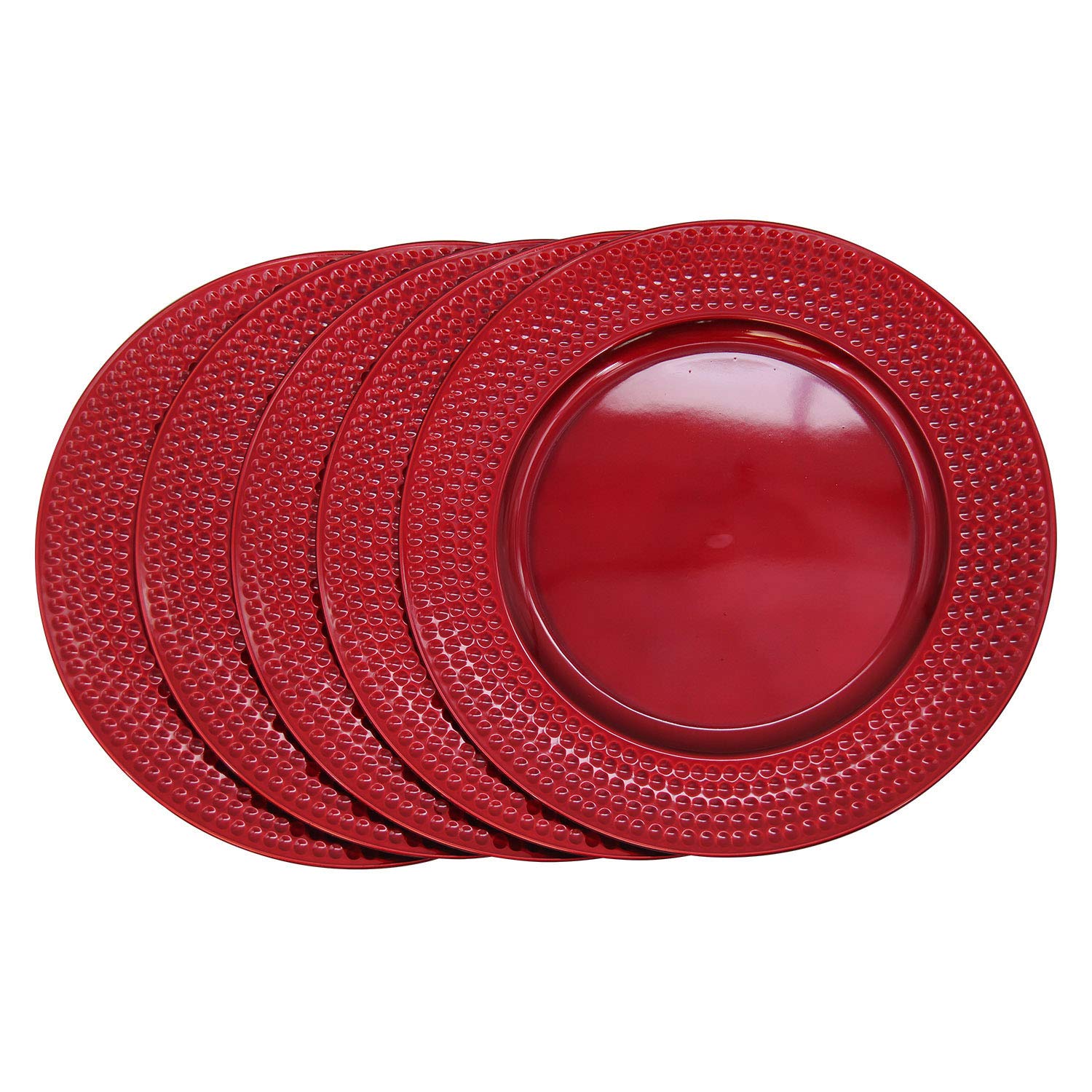 Red Plastic Hammer Edge Charger Plates - 12 pcs 13 Inch Round Wedding Party Decroation Charger Plates (Hammer Red, 12)
