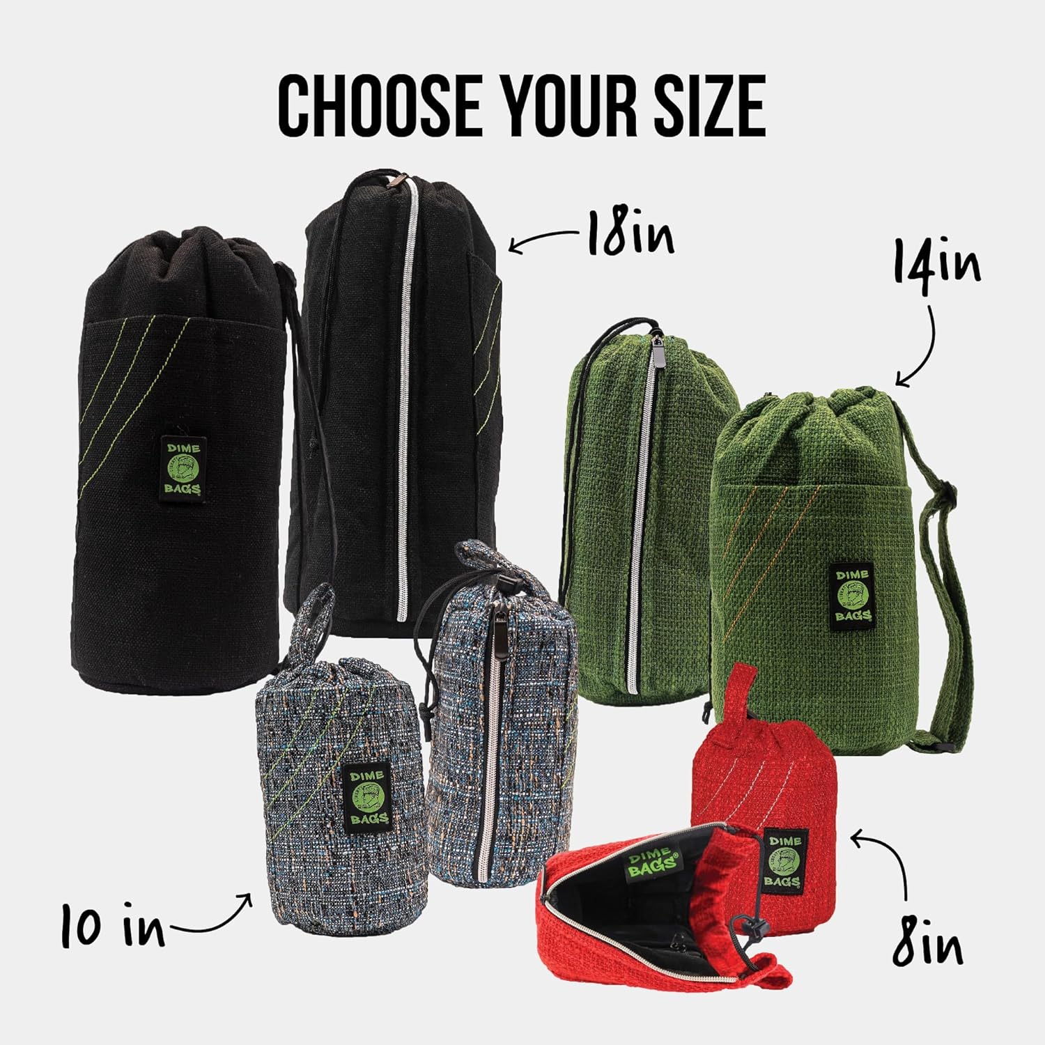 Dime Bags - Drawstring Tube, Padded Bag, 5 Compartments, w/Carabiner Loop, Convenient, Durable (Black, 10")