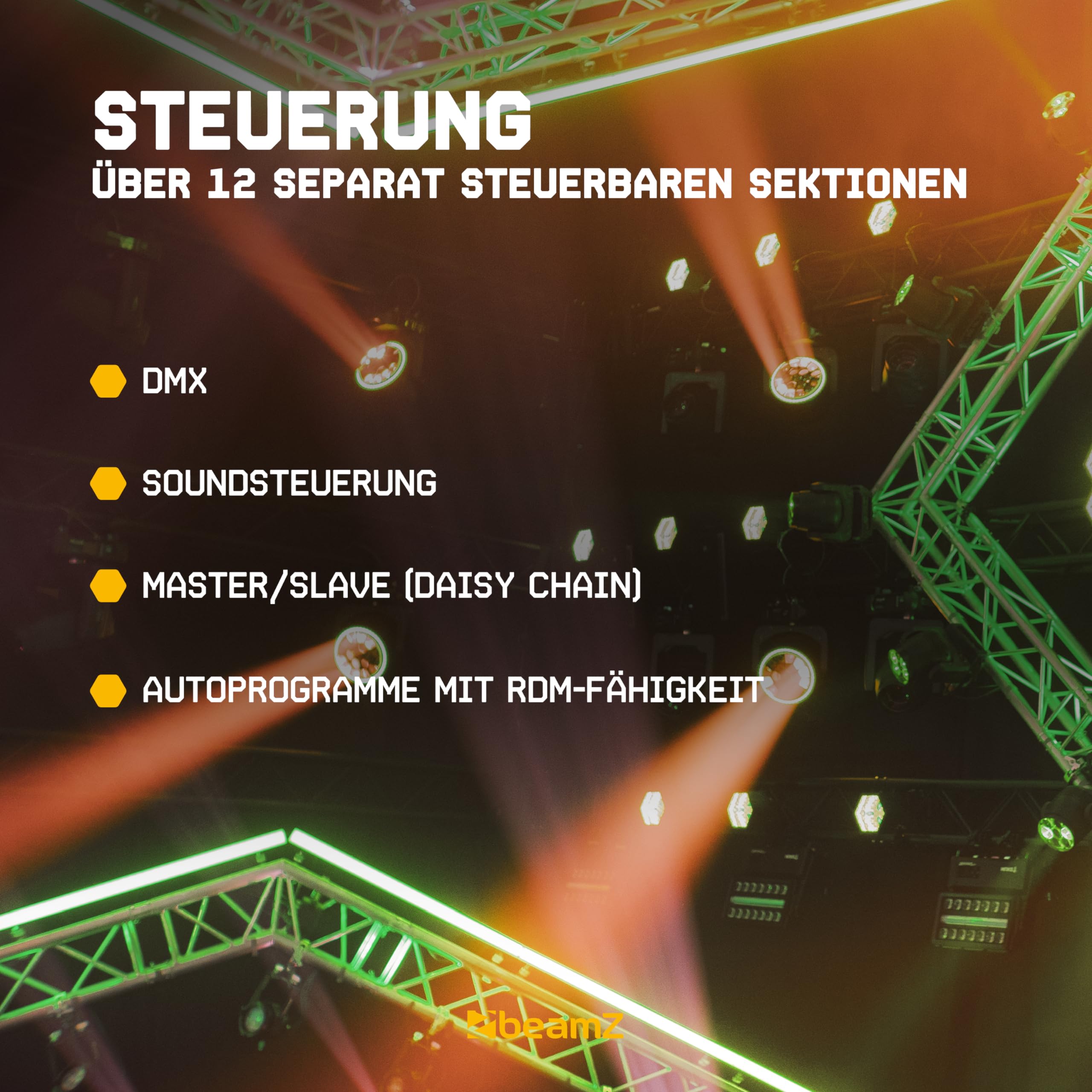 BeamZ LCB300 LED Bar DMX Lightbar RGBW Discolicht Partylicht mit 36 kraftvollen 4-in-1 RGBW LED’s je 3 Watt, Kettenfunktion (Max.6), Master/Slave, IP20, Powercon, 100 x 5,5 x 12cm, Auto Modi