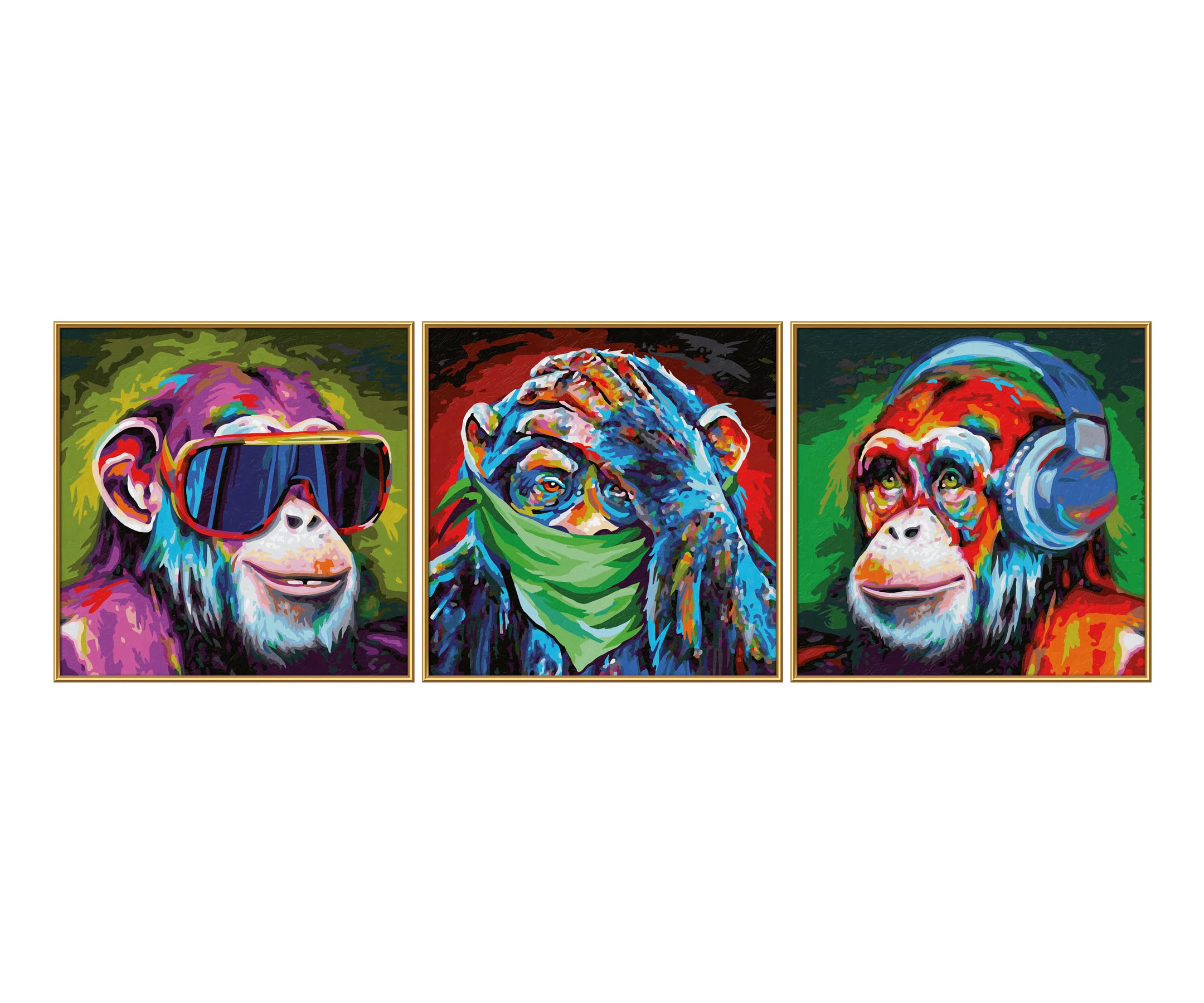 Schipper 609470859 Peinture par numéros Les Trois Singes - Images pour Adultes - avec pinceaux et peintures acryliques - 40 x 120 cm