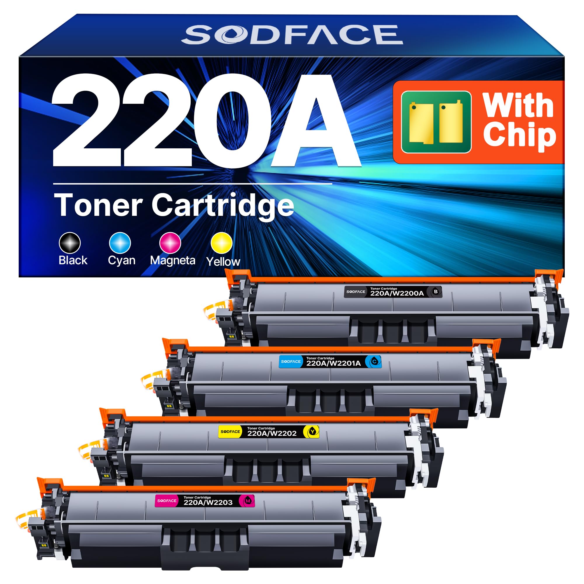 220A 220X Toner With Chip For HP 220A Toner Set Compatibel For Color Laserjet Pro MFP 4302dw 4302fdw 4202dw 4302fdw 4202dn 4302fdn Black Cyan Yellow Magenta, W2200A W2201A W2202A W2203A, 4PK