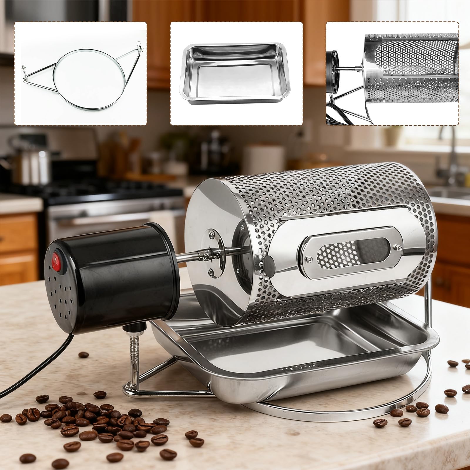 Torréfacteur à Café électrique, Entièrement Automatique Pour Usage Domestique Et Professionnel Torréfacteur à Tambour Avec Fenêtre De Visualisation Plateau En Acier Inoxydable Capacité De 250g