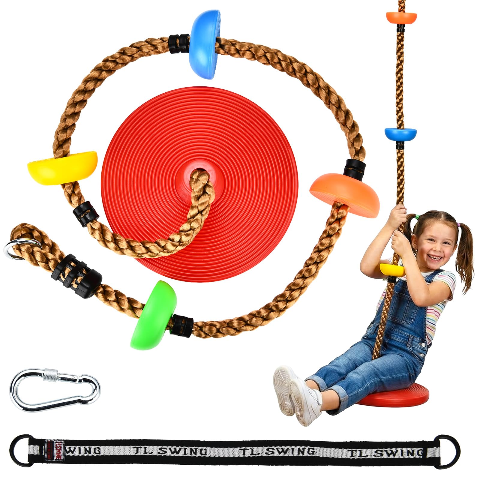 Photo 1 of HeyZoo Tree Swing Kids 330LB Climbing Rope with Platforms Disc Swing, Red