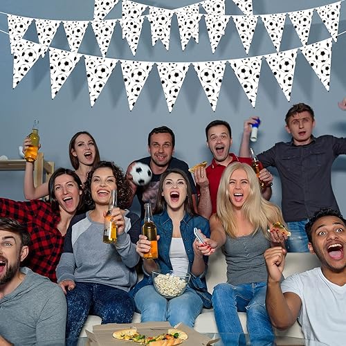 Miniatura 2 de Banderines de plástico para fiestas de fútbol de 65.6 pies, 48 banderas triangulares de fútbol de plástico, guirnalda de banderines de fútbol para