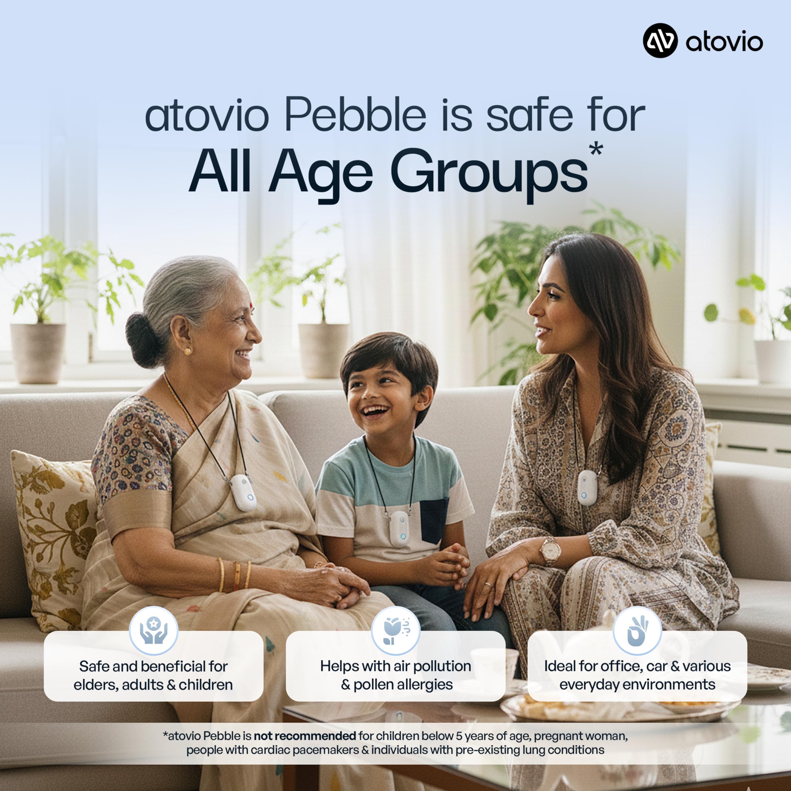 Atovio Wearable & Portable Filterless Air Purifier | TESTED AT IIT KANPUR | MADE IN INDIA | 99.9% Pollutant Removal | Dust, Smoke & PM2.5 Protection | 50+ Hrs Runtime | 1 Year Warranty (Sky Blue) 3