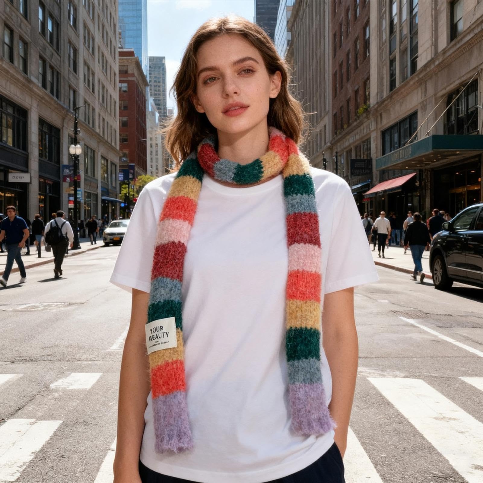 Générique Sciarpa invernale - Scaldacollo colorato a righe sottili a maglia | Sciarpa calda chic - per protezione del collo in autunno e nelle giornate fredde