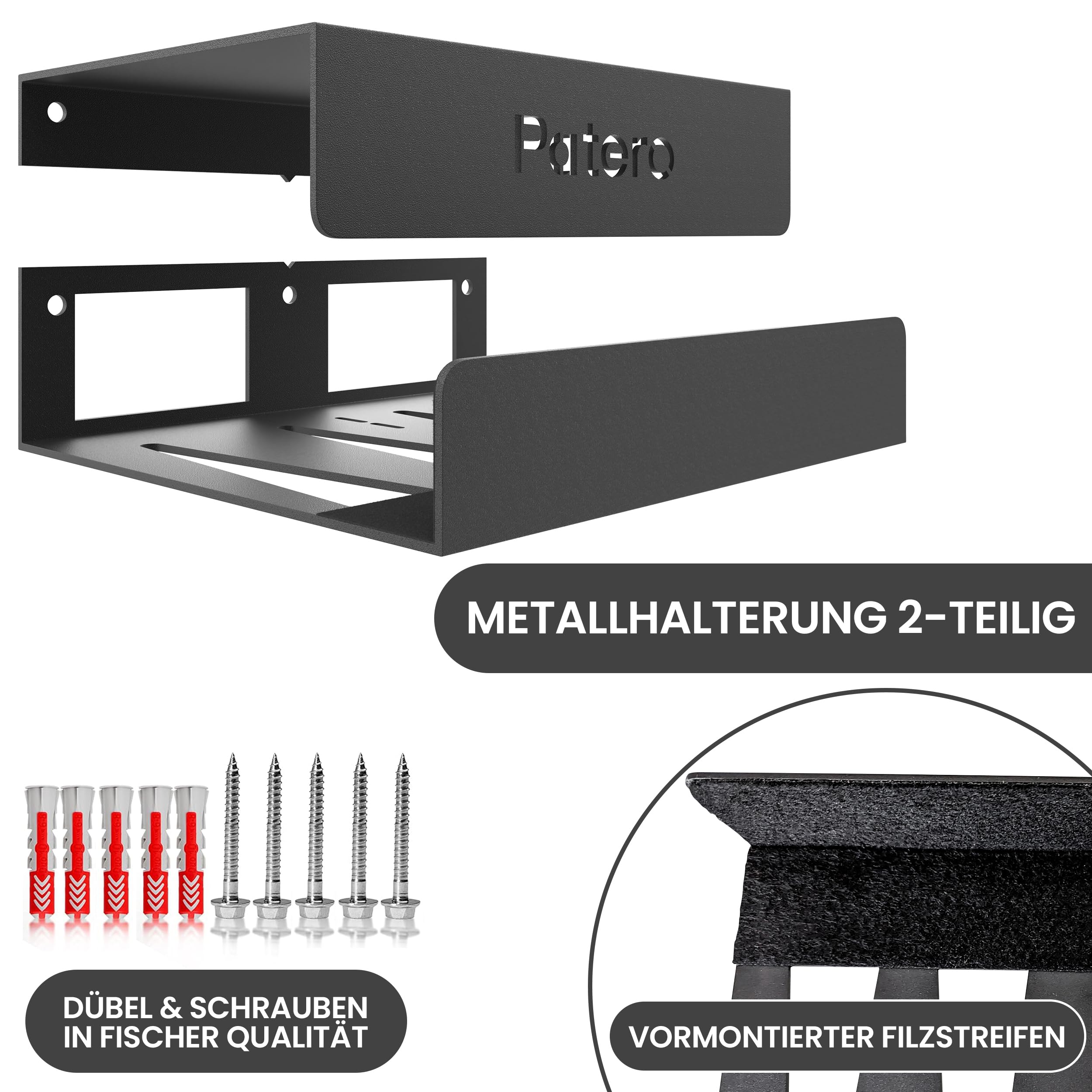 Patero Fahrrad Wandhalterung aus Metall – Wandhalterung Fahrrad Aufhängung mit 30 kg Traglast – Fahrradhalter Wand Fahrradhalterung Wand Rennrad Wandhalterung – Mit Montageanleitung, Schrauben & Dübel