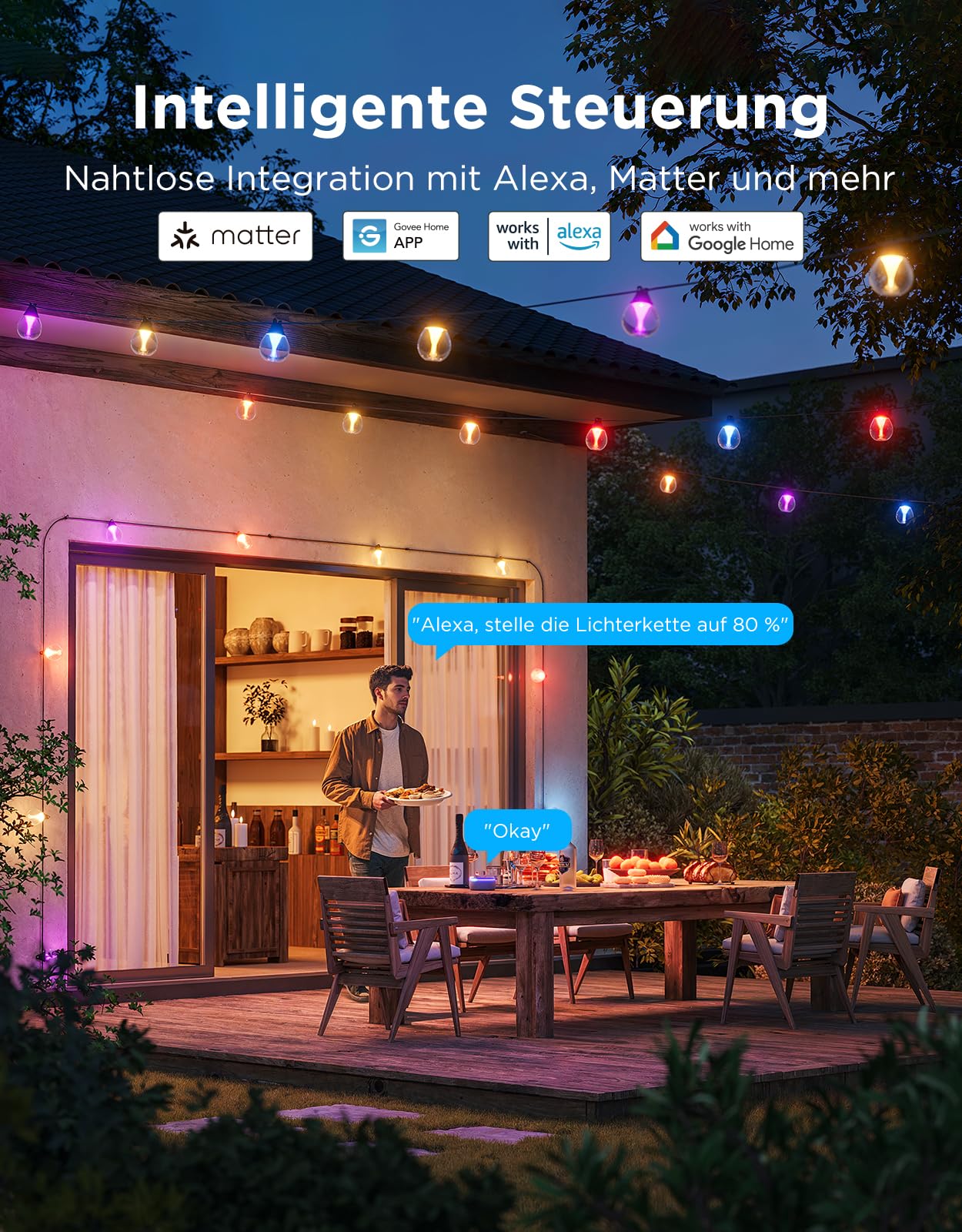 Govee Lichterkette Außen 15m RGBWIC LED 1200lm Music Synchronization Alexa Google Assistant Matter
