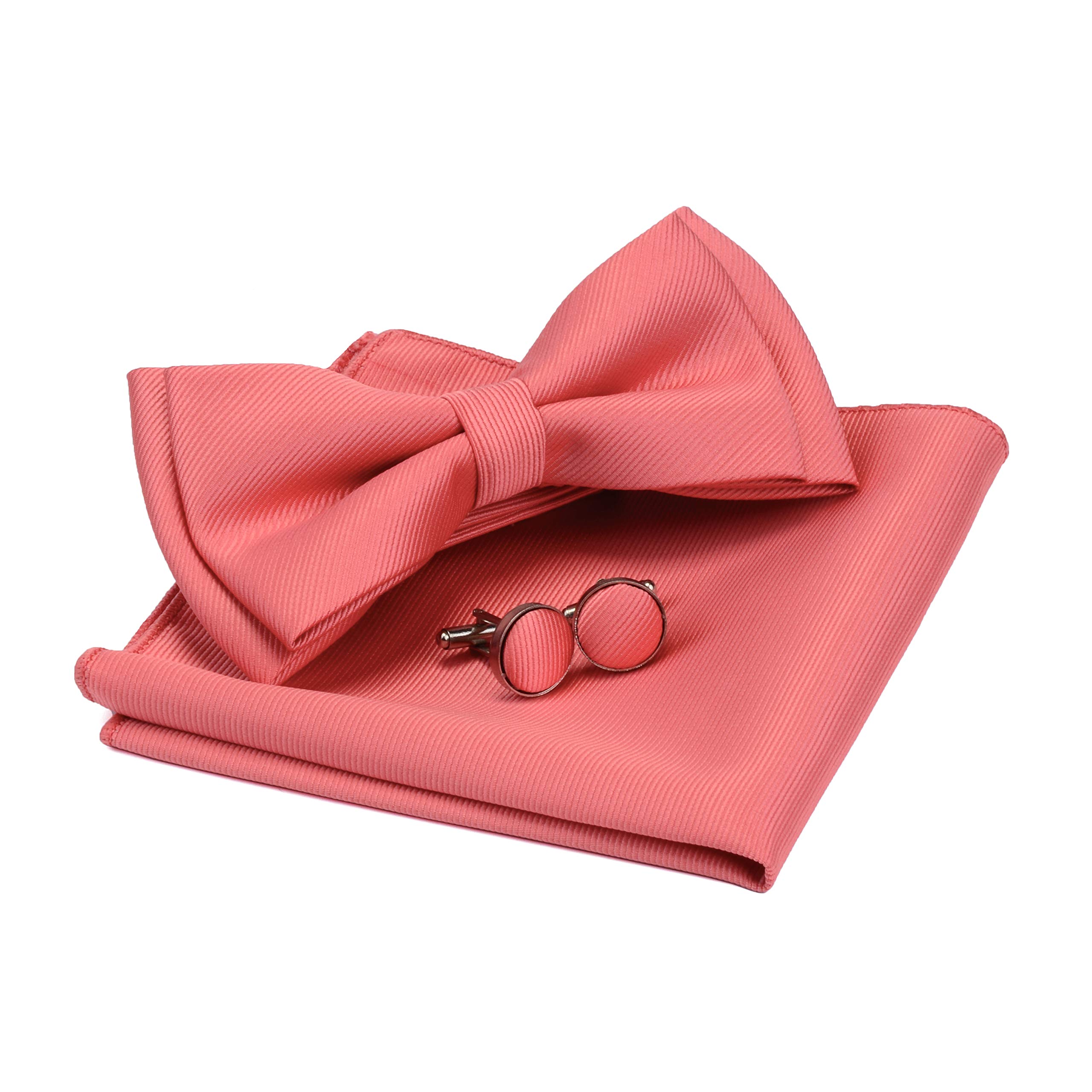 Gusleson Men's Coral Pink Pretied Bow Ties For Bow Tie Adjustable Bowtie And Pocket Square Cufflink Sets (Uk0577-08)