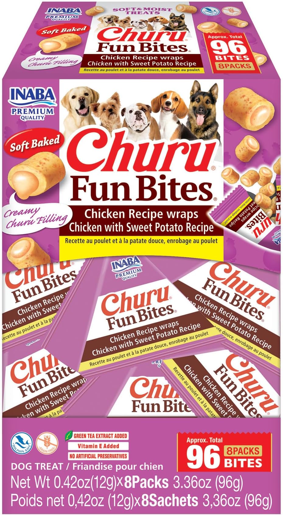 Churu Fun Bites for Dogs, Soft & Chewy Dog Treats with Vitamin E, 0.42 Ounces per Tetra, 8 Tetras per Box, Chicken with Sweet Potato Recipe