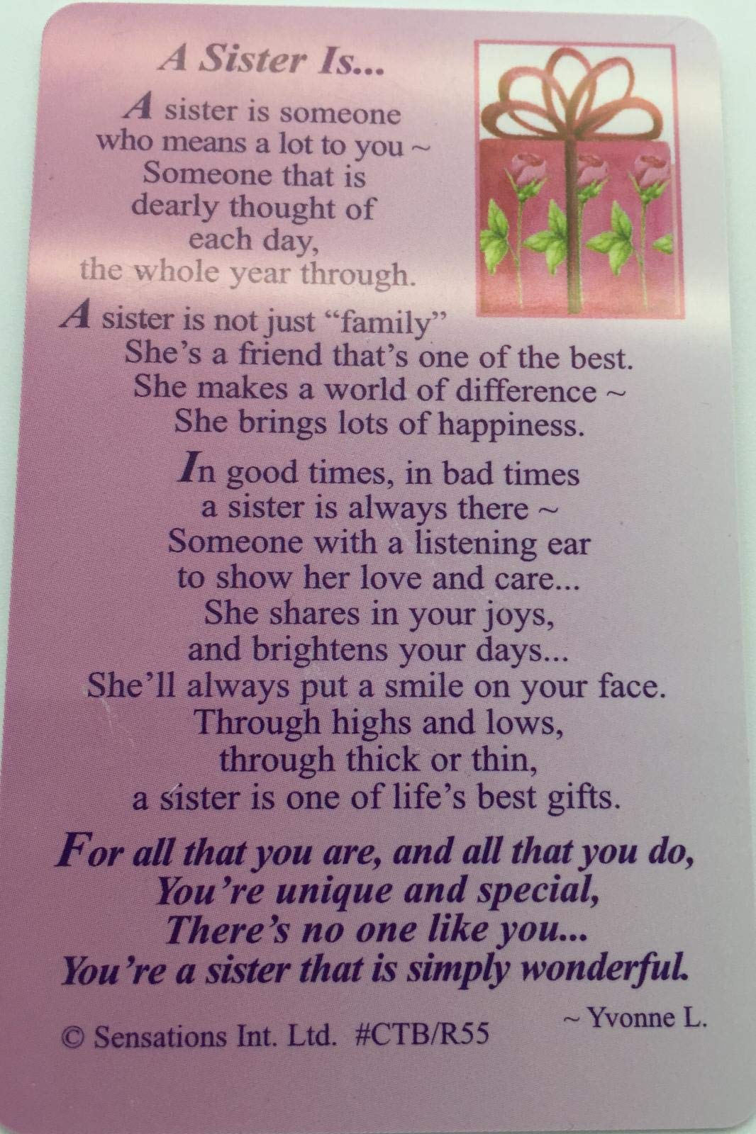 Shop Inc Red A Sister Is.wallet Card (Sentimental Keepsake Wallet/Purse Card)