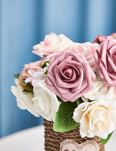 Miniatura 6 de Combinación de flores artificiales, decoración del día de San Valentín, flores falsas de seda con hojas y tallos para bricolaje, ramos de boda,