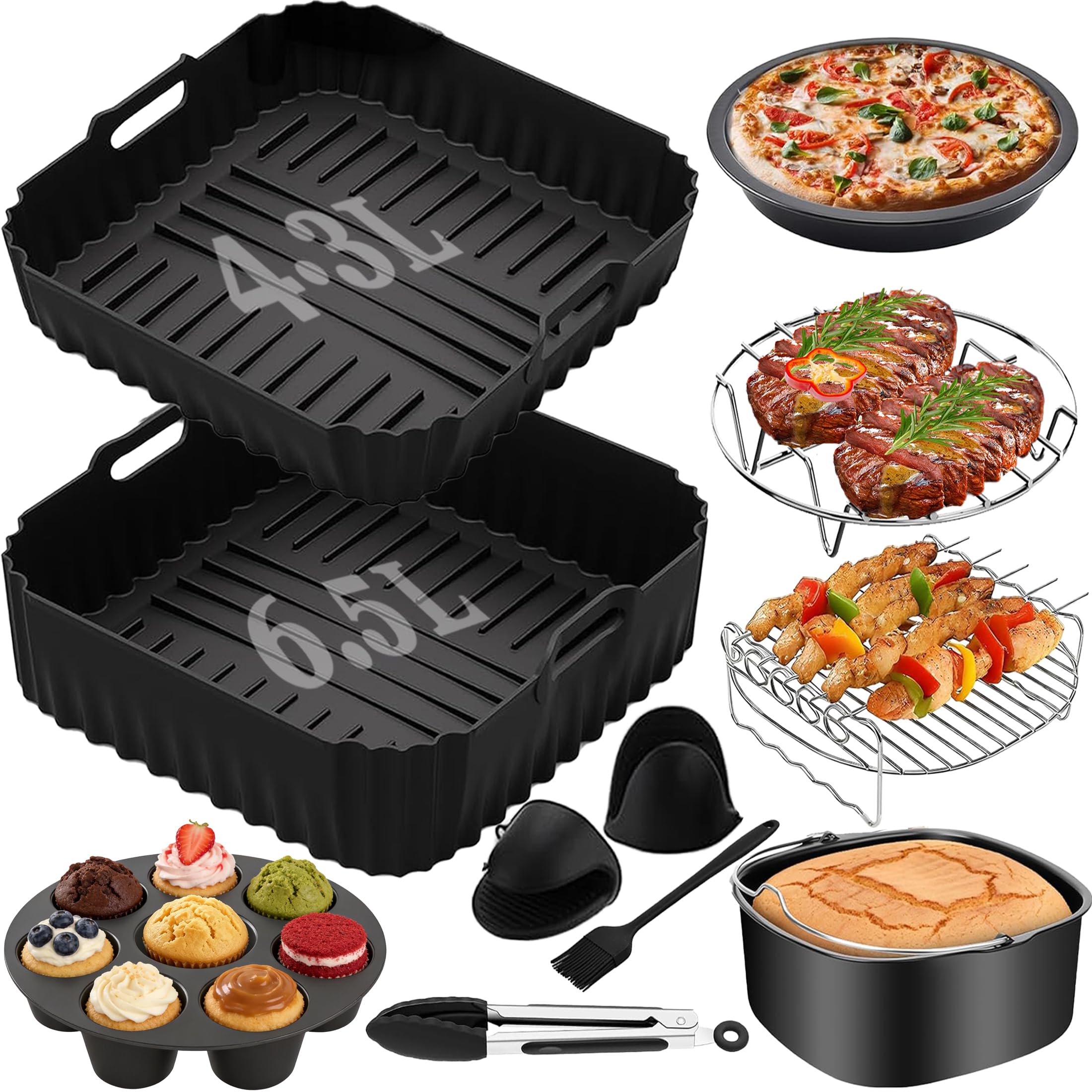 Air Fryer Accessories for COSORI Turbo Tower Pro Smart,11 Pcs Silicone Air Fryer Liner Accessories Perfect Fit for COSORI Air Fryer Liners Turbo Tower Pro Smart 10.8L Basket Double Stack (6,5L&4,3L)