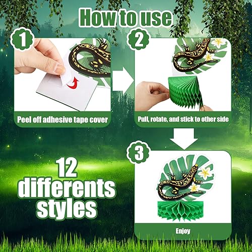 Miniatura 3 de 12 centros de mesa de panal de reptiles, decoración de fiesta de cumpleaños de animales de la selva, bricolaje, montaje de reptiles, recuerdos de