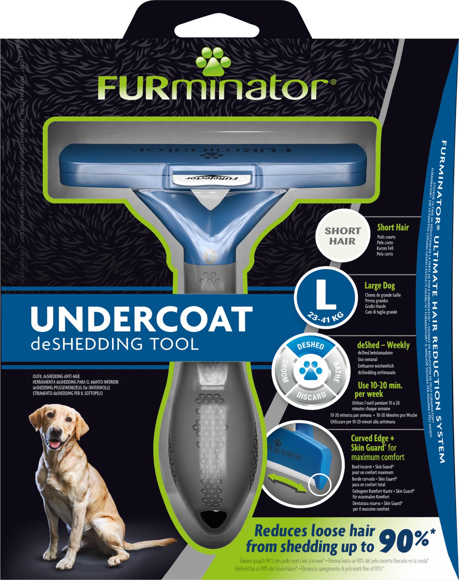 Furminator deShedding-Tool Hund Größe L Kurzhaar - Hundebürste für große Hunde zur Entfernung der Unterwolle