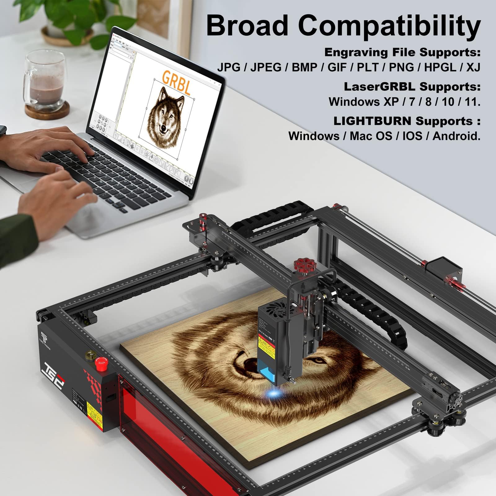 Twotrees TS2-20 Máquina de grabador láser de diodo de 20 W, máquina de grabado láser, máquina de grabado láser, enfoque automático, conexión WiFi por aplicación, máquina de grabado de 450 x 450 mm